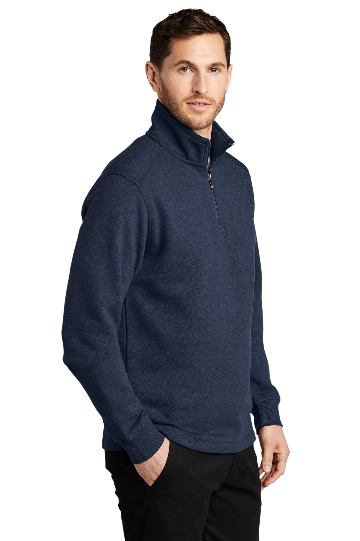 Port Authority Slub Fleece 1/4-Zip Pullover. F295 - Navy - three_q