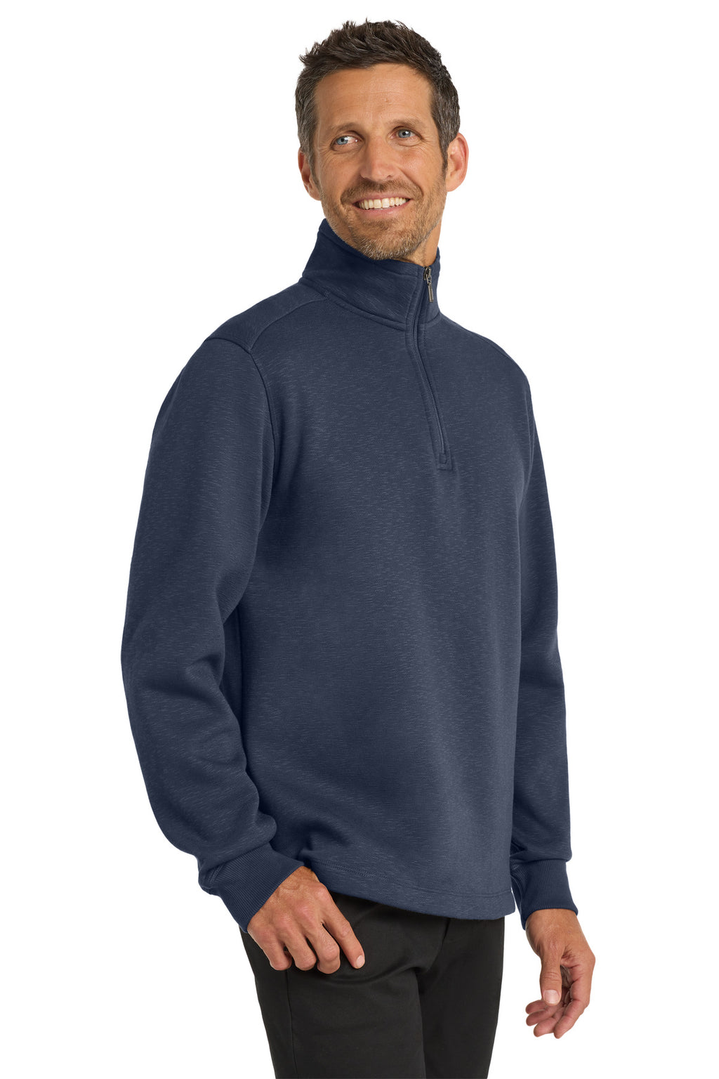 Port Authority Slub Fleece 1/4-Zip Pullover. F295 - Navy - side