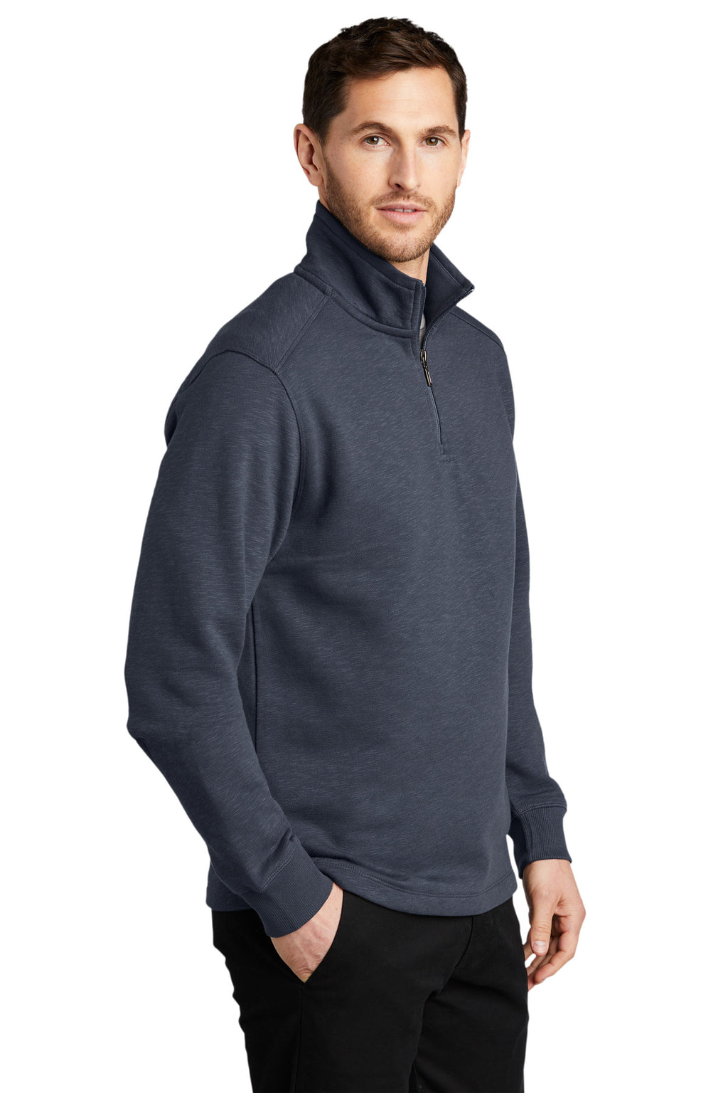 Port Authority Slub Fleece 1/4-Zip Pullover. F295 - Slate Grey - three_q