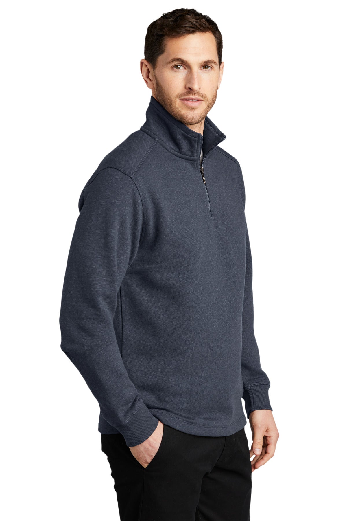 Port Authority Slub Fleece 1/4-Zip Pullover. F295 - Slate Grey - three_q