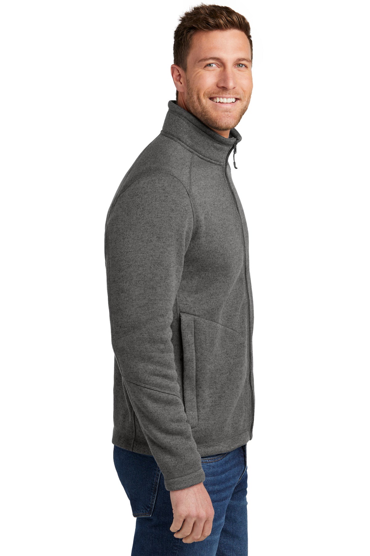 Port Authority Arc Sweater Fleece Jacket F428 - Grey Smoke Heather - side