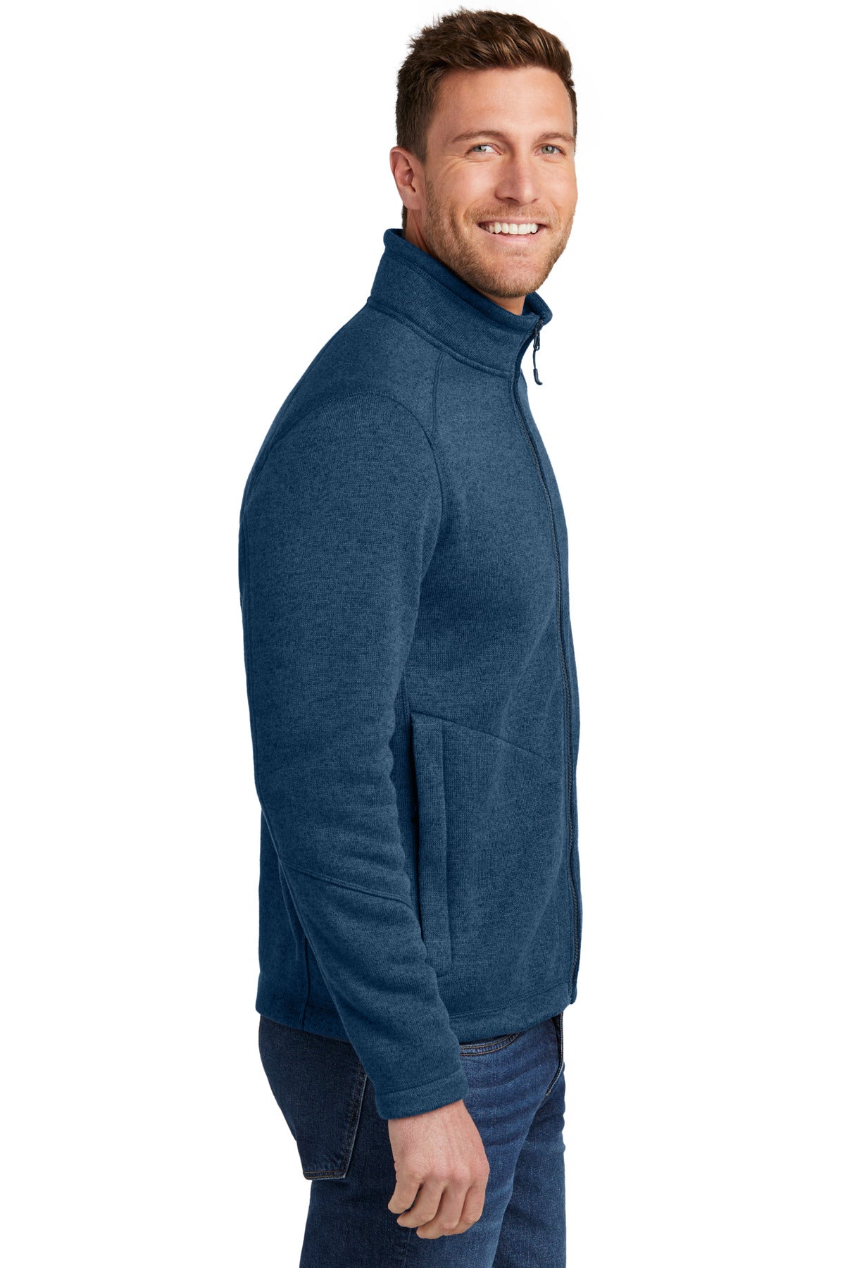 Port Authority Arc Sweater Fleece Jacket F428 - Insignia Blue Heather - side
