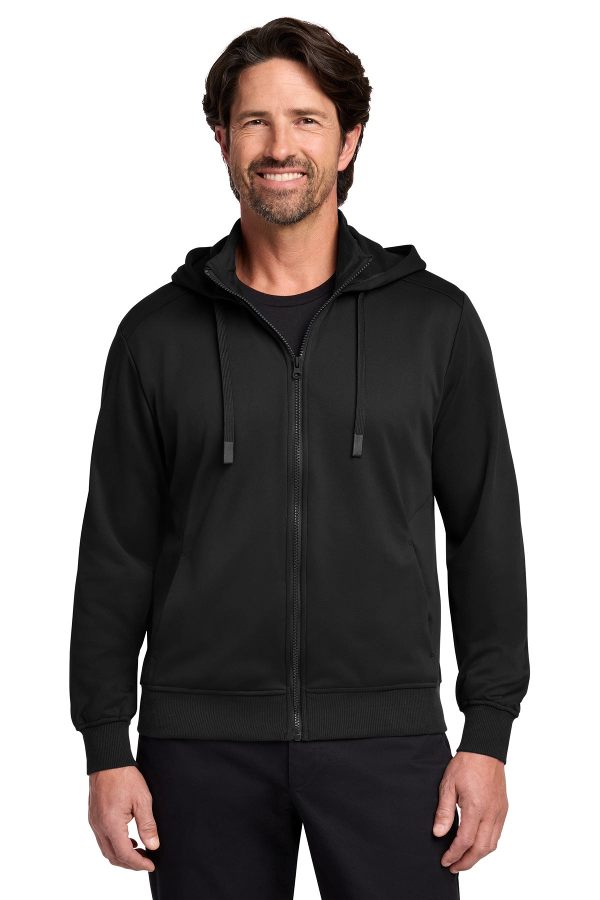 Port Authority Smooth Fleece Hooded Jacket F814 - Deep Black - front