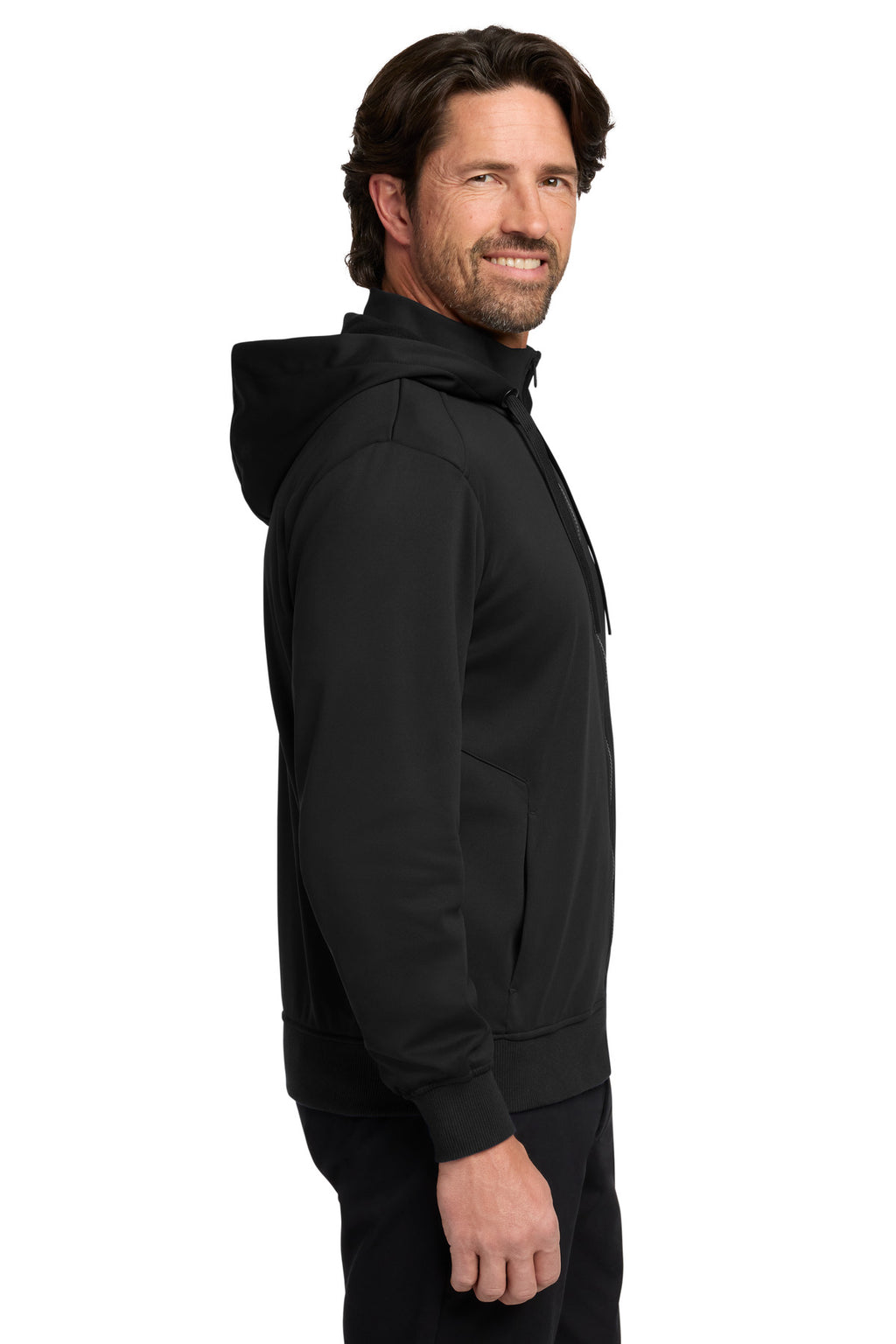 Port Authority Smooth Fleece Hooded Jacket F814 - Deep Black - side