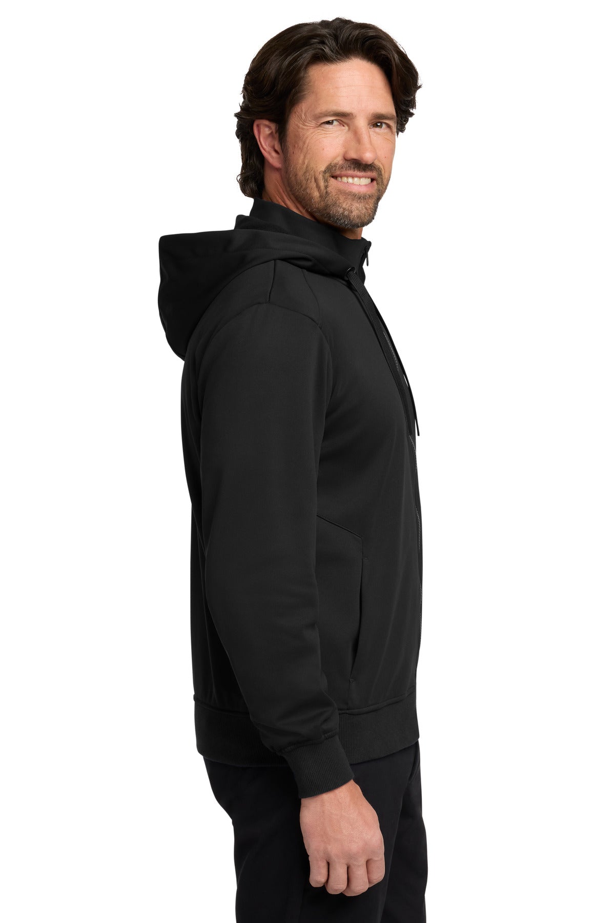 Port Authority Smooth Fleece Hooded Jacket F814 - Deep Black - side