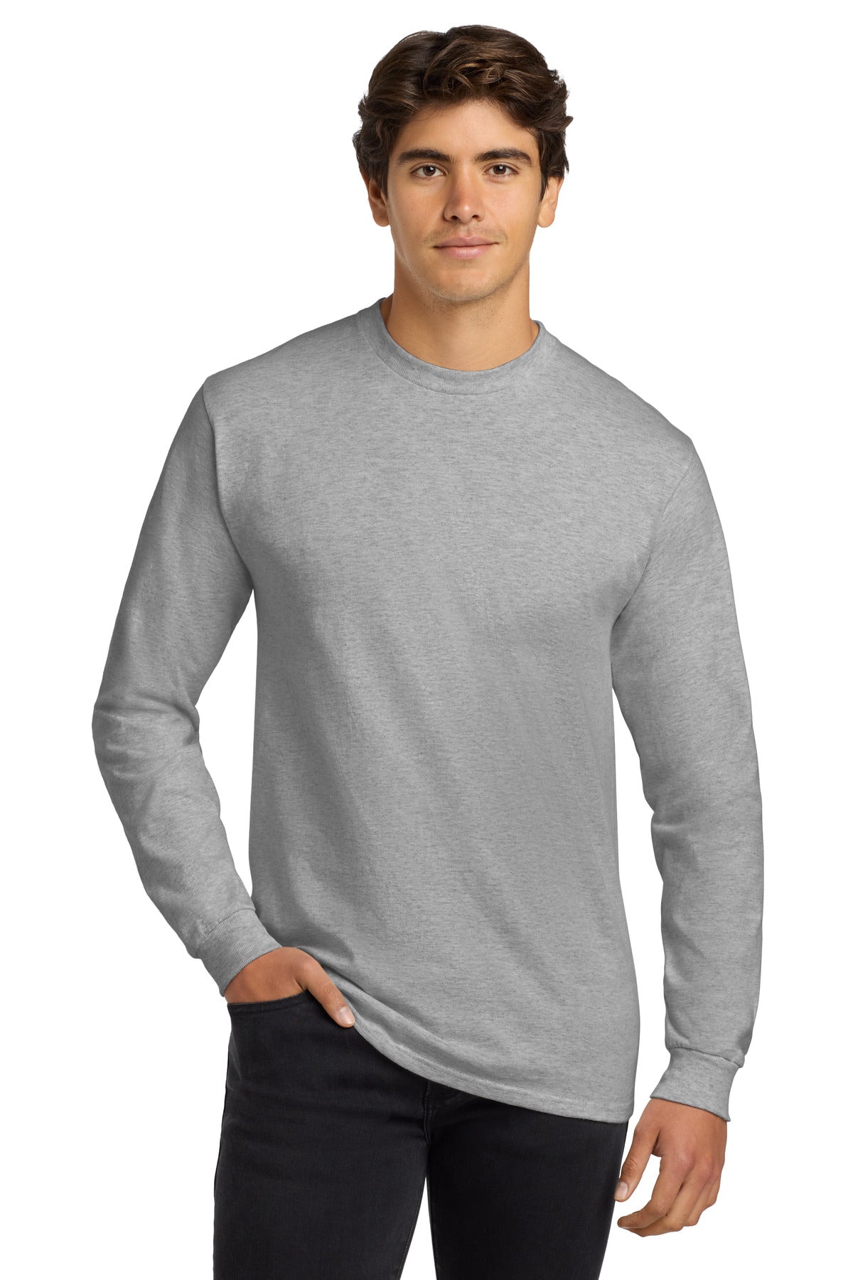Gildan - Ultra Cotton 100% US Cotton Long Sleeve T-Shirt. G2400 - Ash - front
