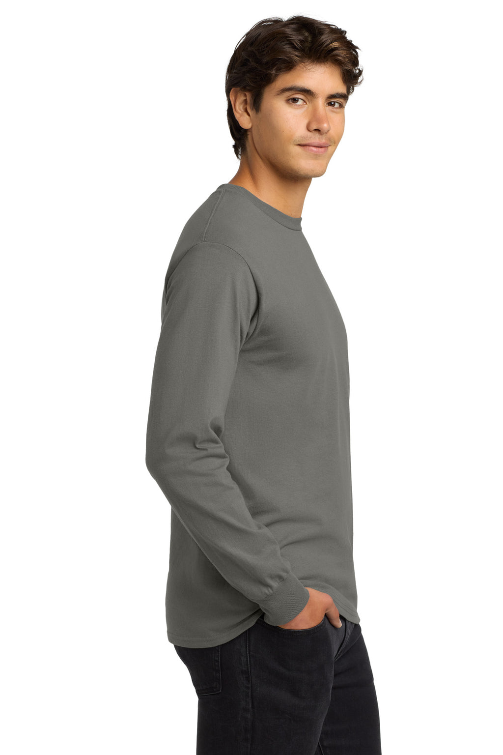 Gildan - Ultra Cotton 100% US Cotton Long Sleeve T-Shirt. G2400 - Charcoal - side