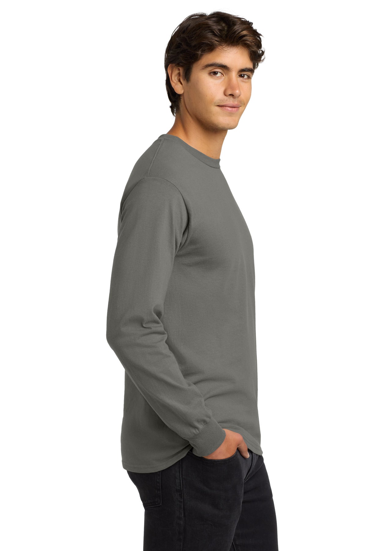 Gildan - Ultra Cotton 100% US Cotton Long Sleeve T-Shirt. G2400 - Charcoal - side