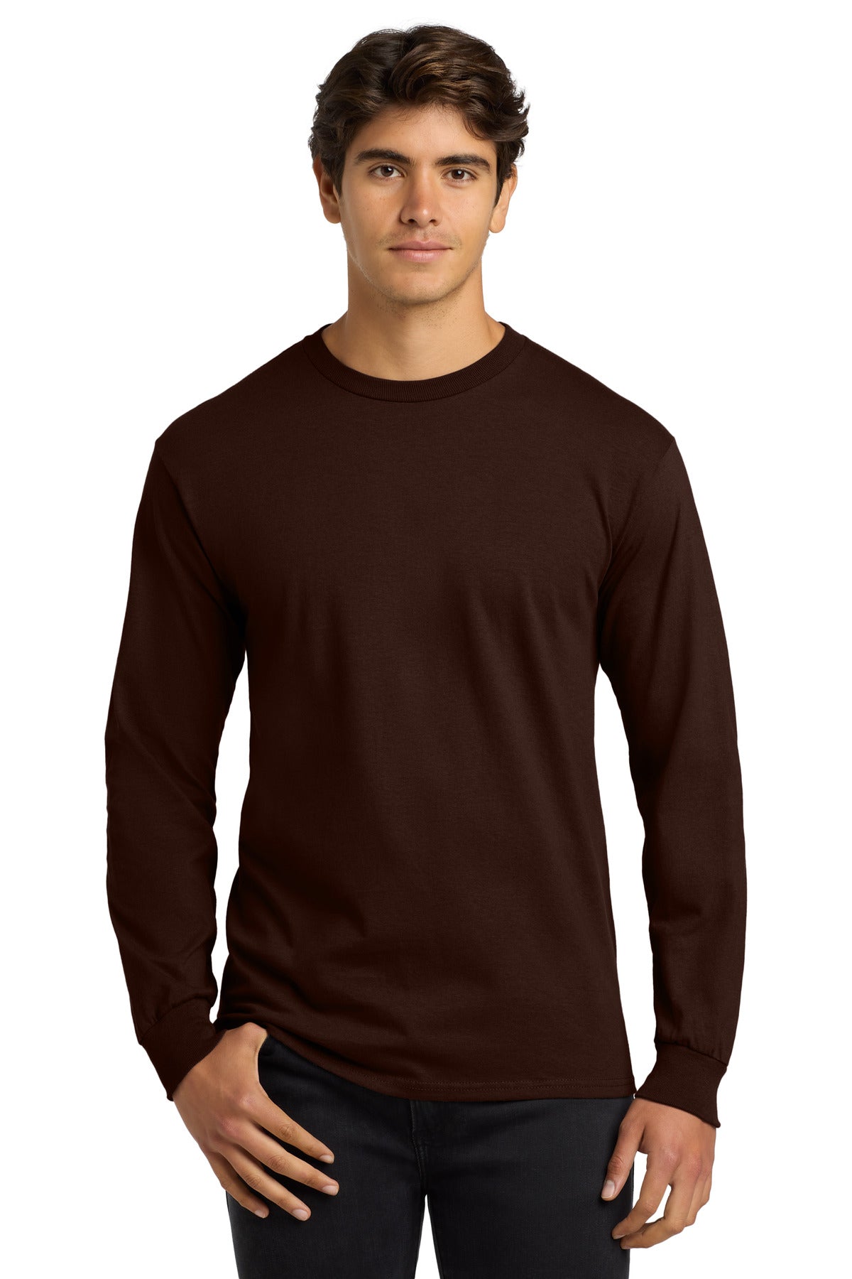 Gildan - Ultra Cotton 100% US Cotton Long Sleeve T-Shirt. G2400 - Dark Chocolate - front