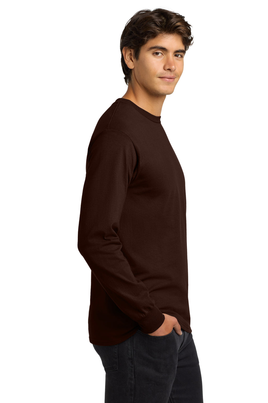 Gildan - Ultra Cotton 100% US Cotton Long Sleeve T-Shirt. G2400 - Dark Chocolate - side