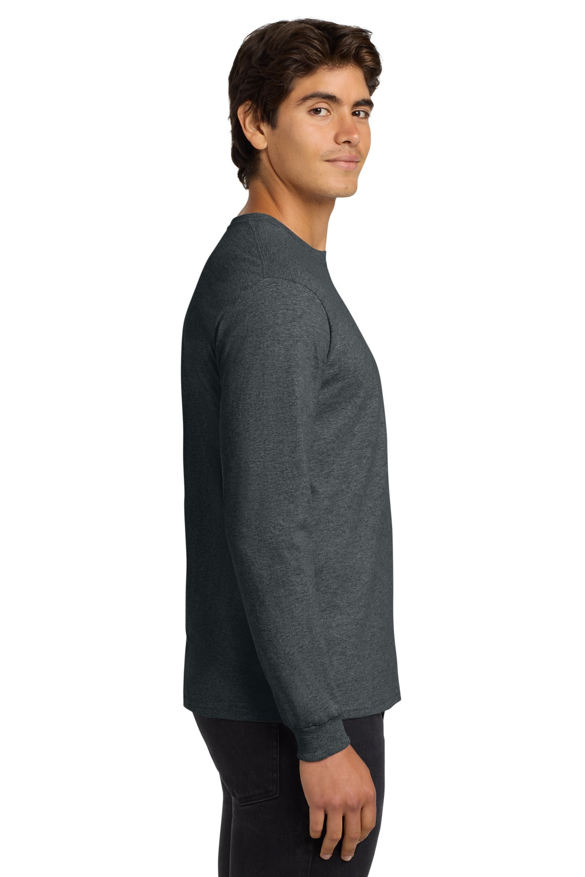 Gildan - Ultra Cotton 100% US Cotton Long Sleeve T-Shirt. G2400 - Dark Heather - side