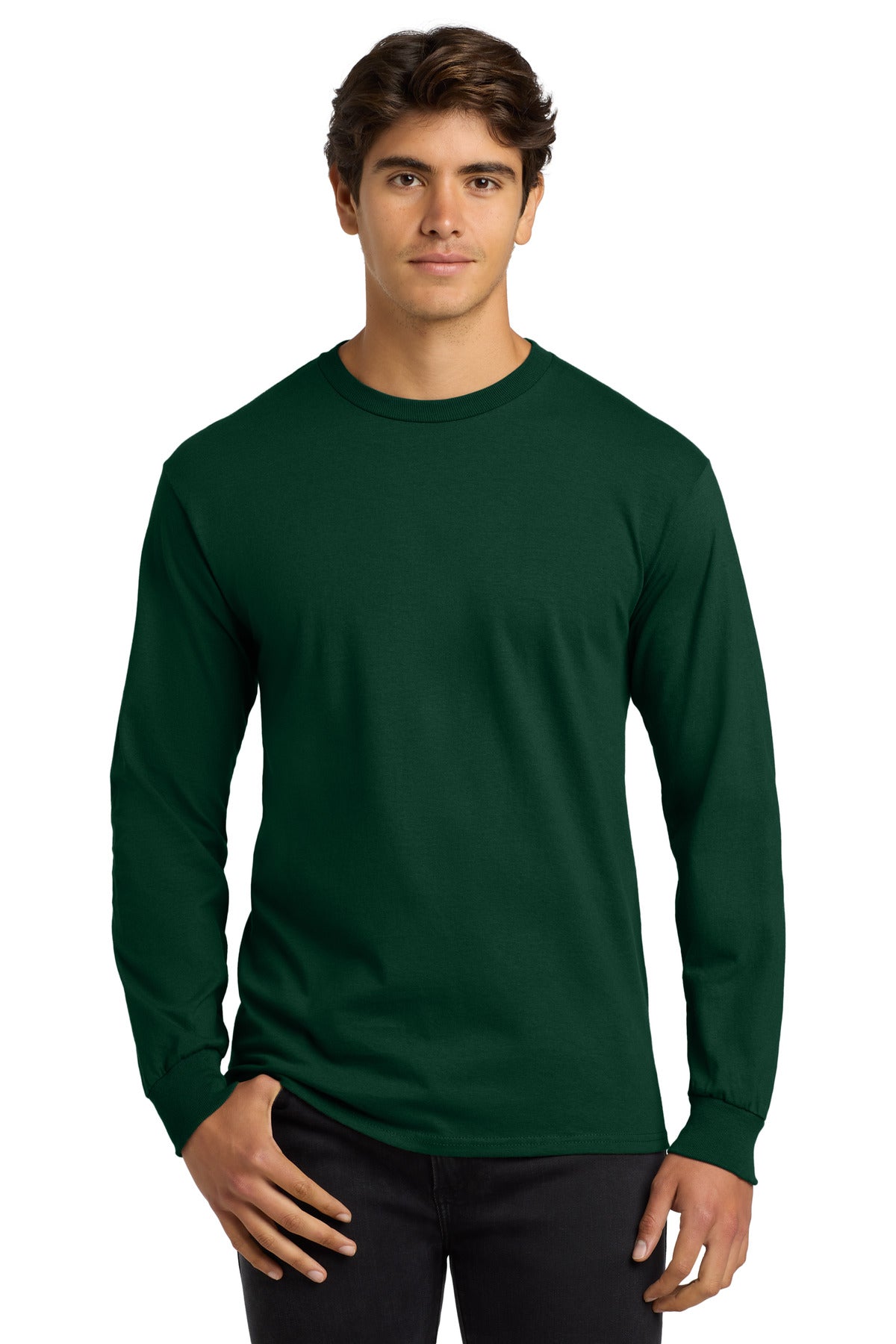 Gildan - Ultra Cotton 100% US Cotton Long Sleeve T-Shirt. G2400 - Forest Green - front
