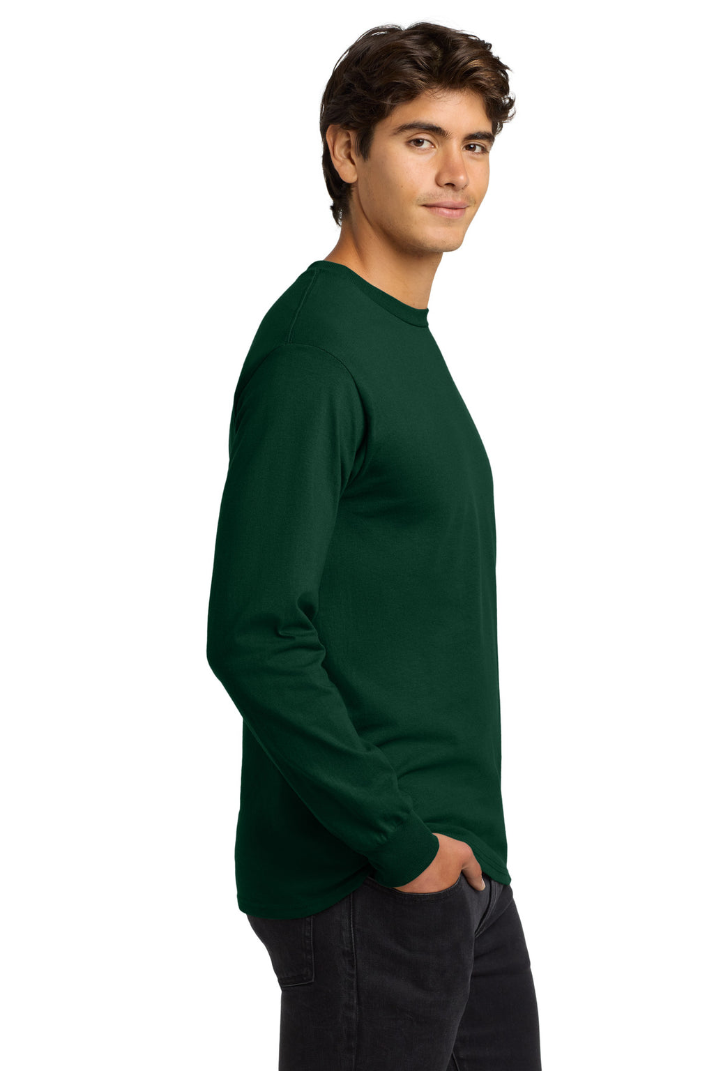 Gildan - Ultra Cotton 100% US Cotton Long Sleeve T-Shirt. G2400 - Forest Green - side