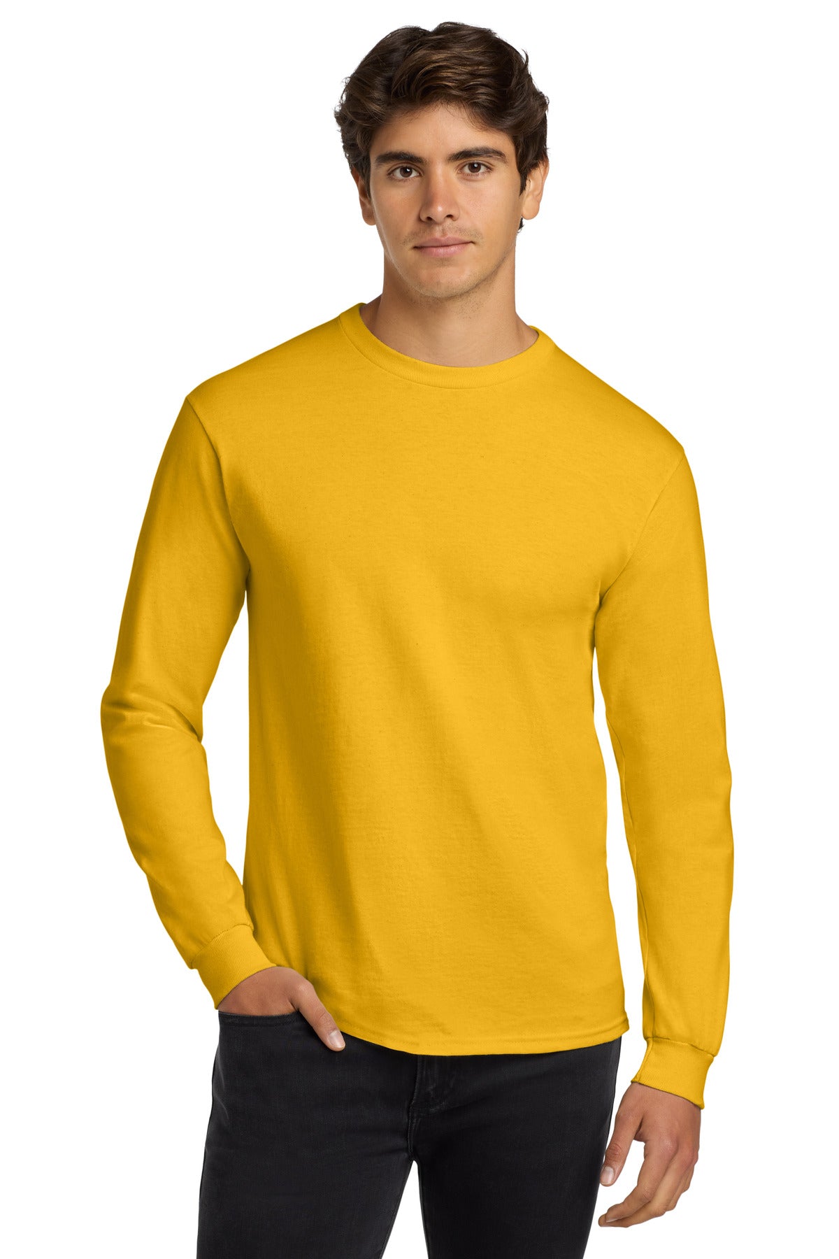 Gildan - Ultra Cotton 100% US Cotton Long Sleeve T-Shirt. G2400 - Gold - front