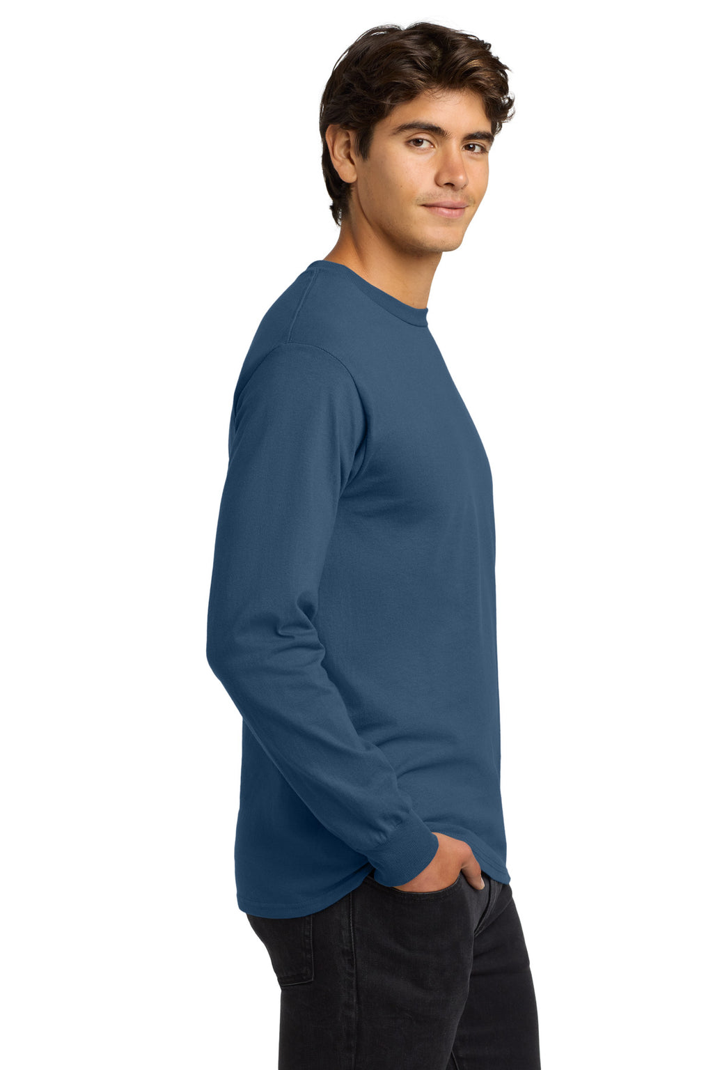 Gildan - Ultra Cotton 100% US Cotton Long Sleeve T-Shirt. G2400 - Indigo Blue - side