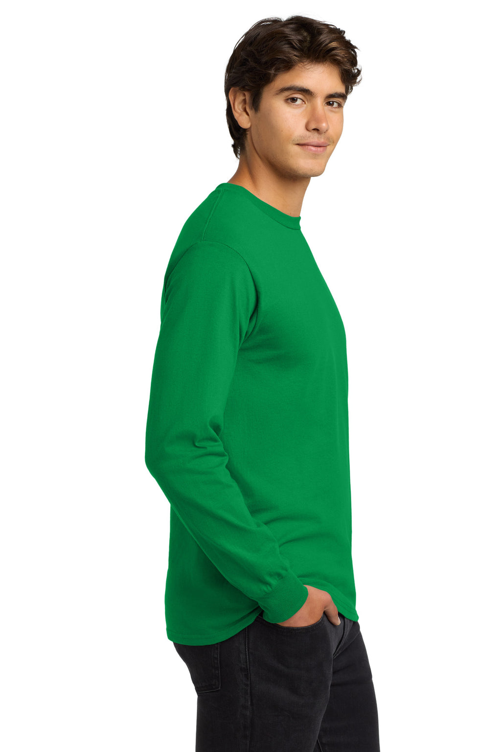 Gildan - Ultra Cotton 100% US Cotton Long Sleeve T-Shirt. G2400 - Irish Green - side