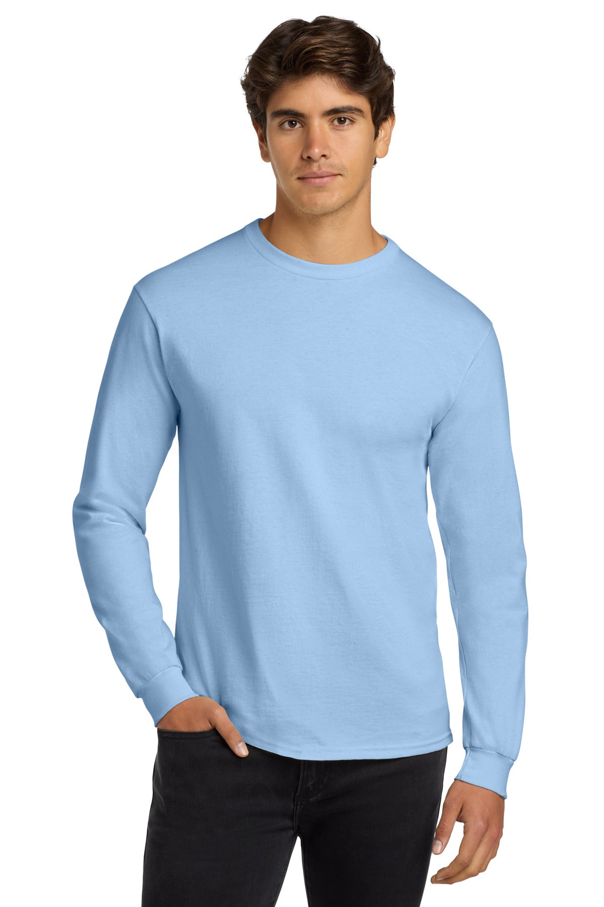 Gildan - Ultra Cotton 100% US Cotton Long Sleeve T-Shirt. G2400 - Light Blue - front