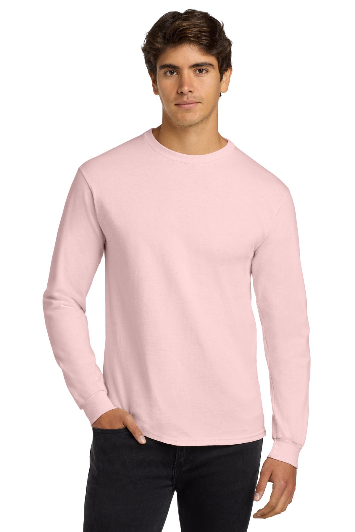 Gildan - Ultra Cotton 100% US Cotton Long Sleeve T-Shirt. G2400 - Light Pink - front