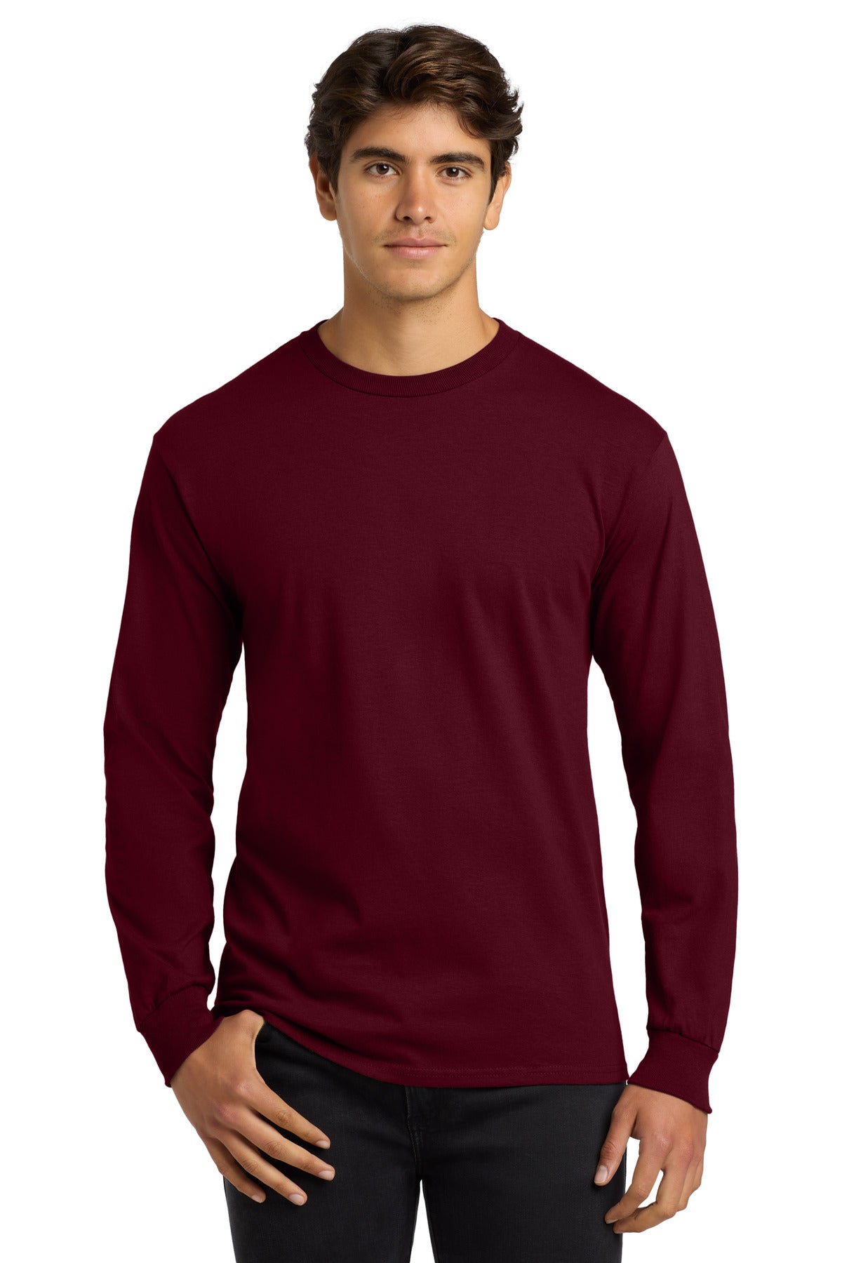 Gildan - Ultra Cotton 100% US Cotton Long Sleeve T-Shirt. G2400 - Maroon - front