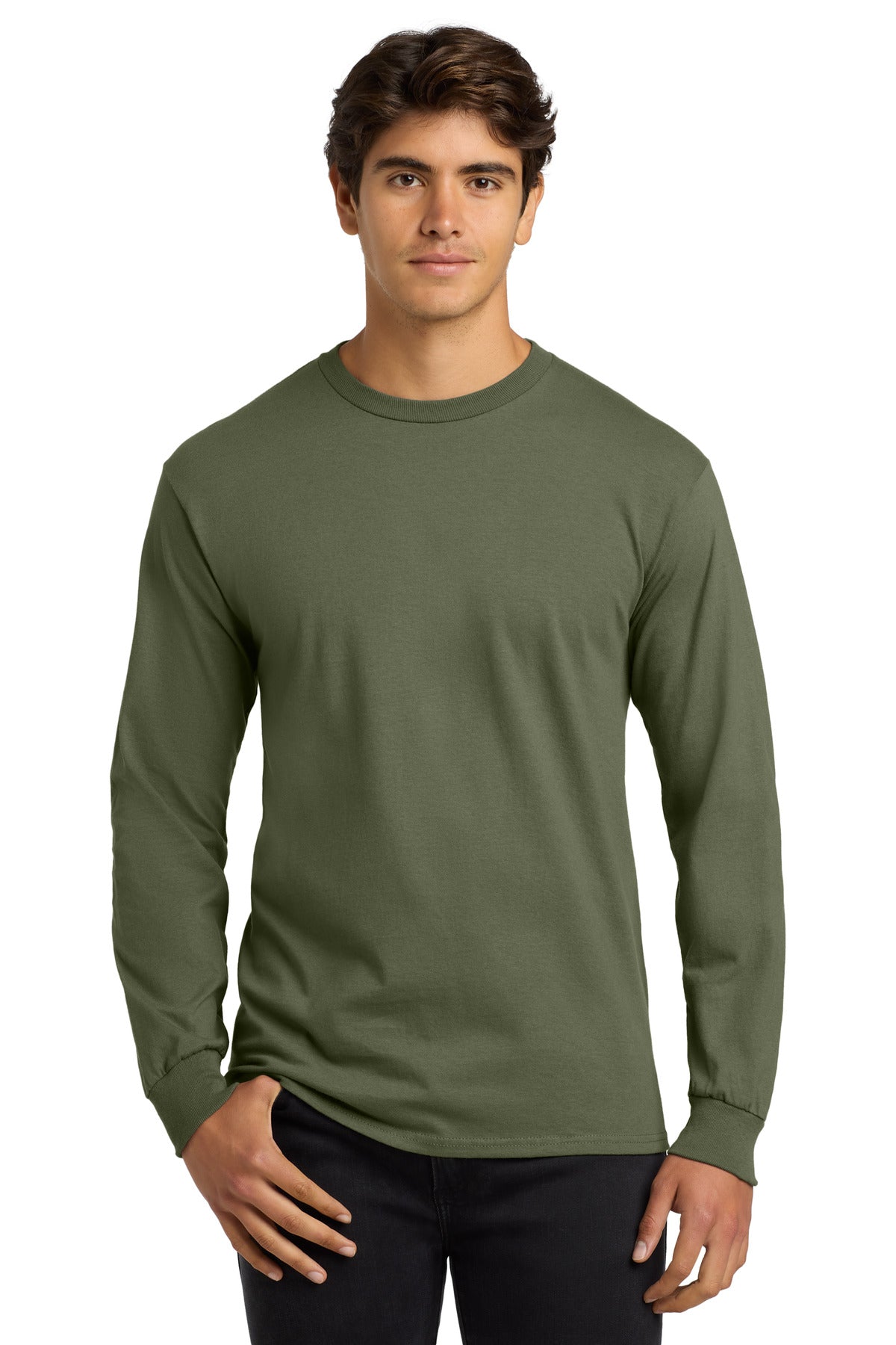 Gildan - Ultra Cotton 100% US Cotton Long Sleeve T-Shirt. G2400 - Military Green - front