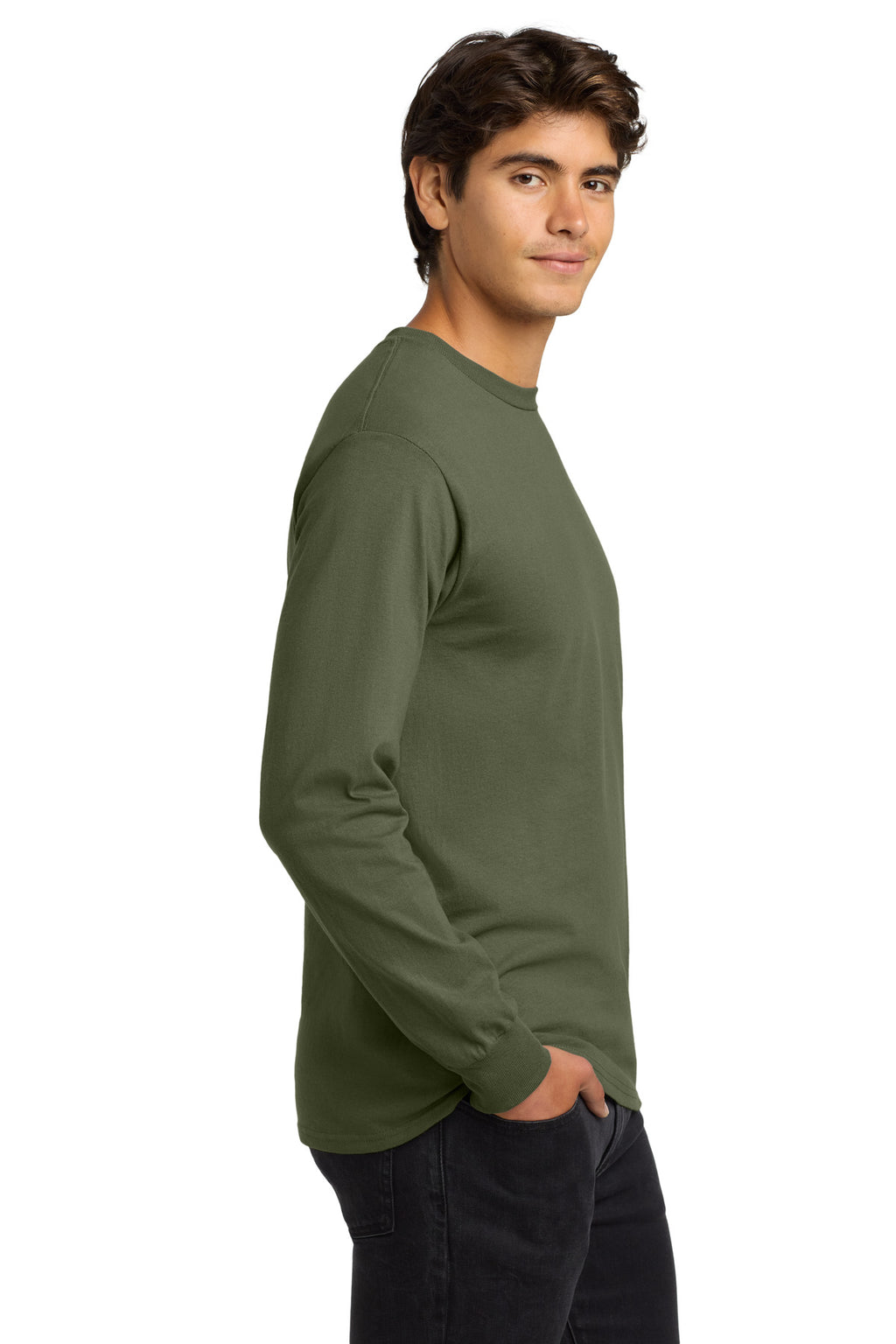 Gildan - Ultra Cotton 100% US Cotton Long Sleeve T-Shirt. G2400 - Military Green - side