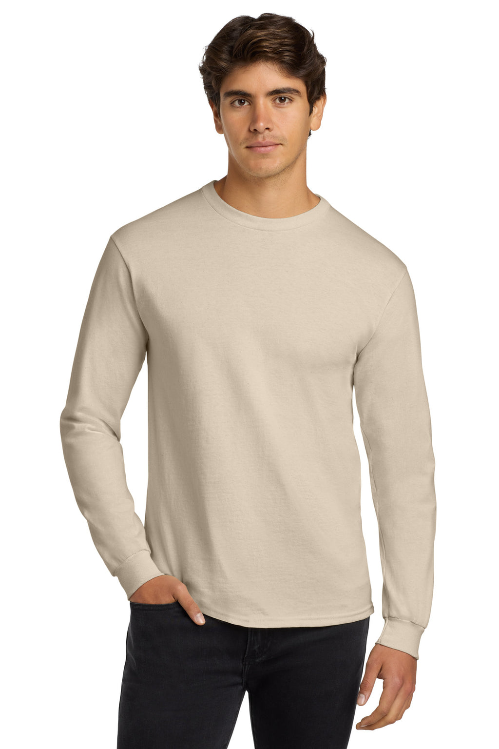 Gildan - Ultra Cotton 100% US Cotton Long Sleeve T-Shirt. G2400 - Natural - front