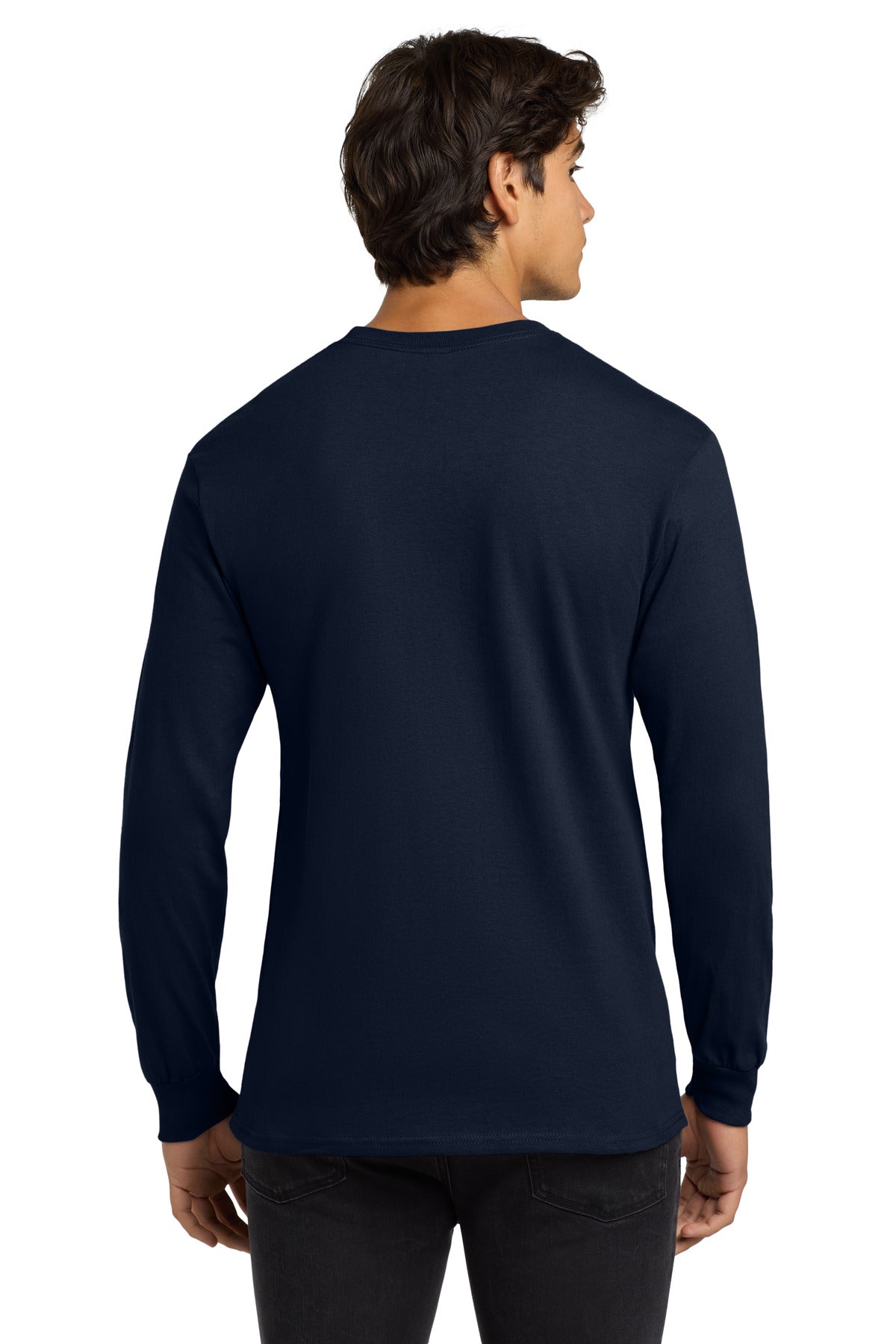 Gildan - Ultra Cotton 100% US Cotton Long Sleeve T-Shirt. G2400 - Navy - back