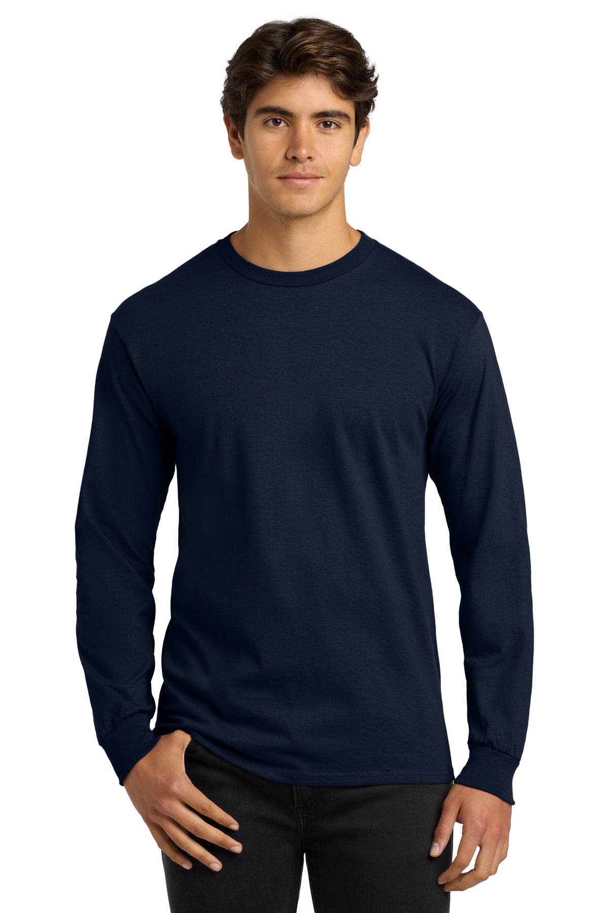 Gildan - Ultra Cotton 100% US Cotton Long Sleeve T-Shirt. G2400 - Navy - front