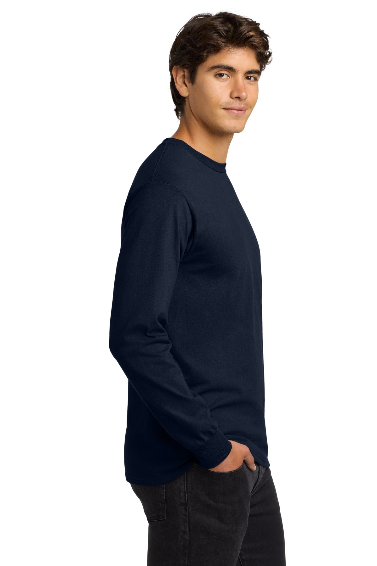 Gildan - Ultra Cotton 100% US Cotton Long Sleeve T-Shirt. G2400 - Navy - side