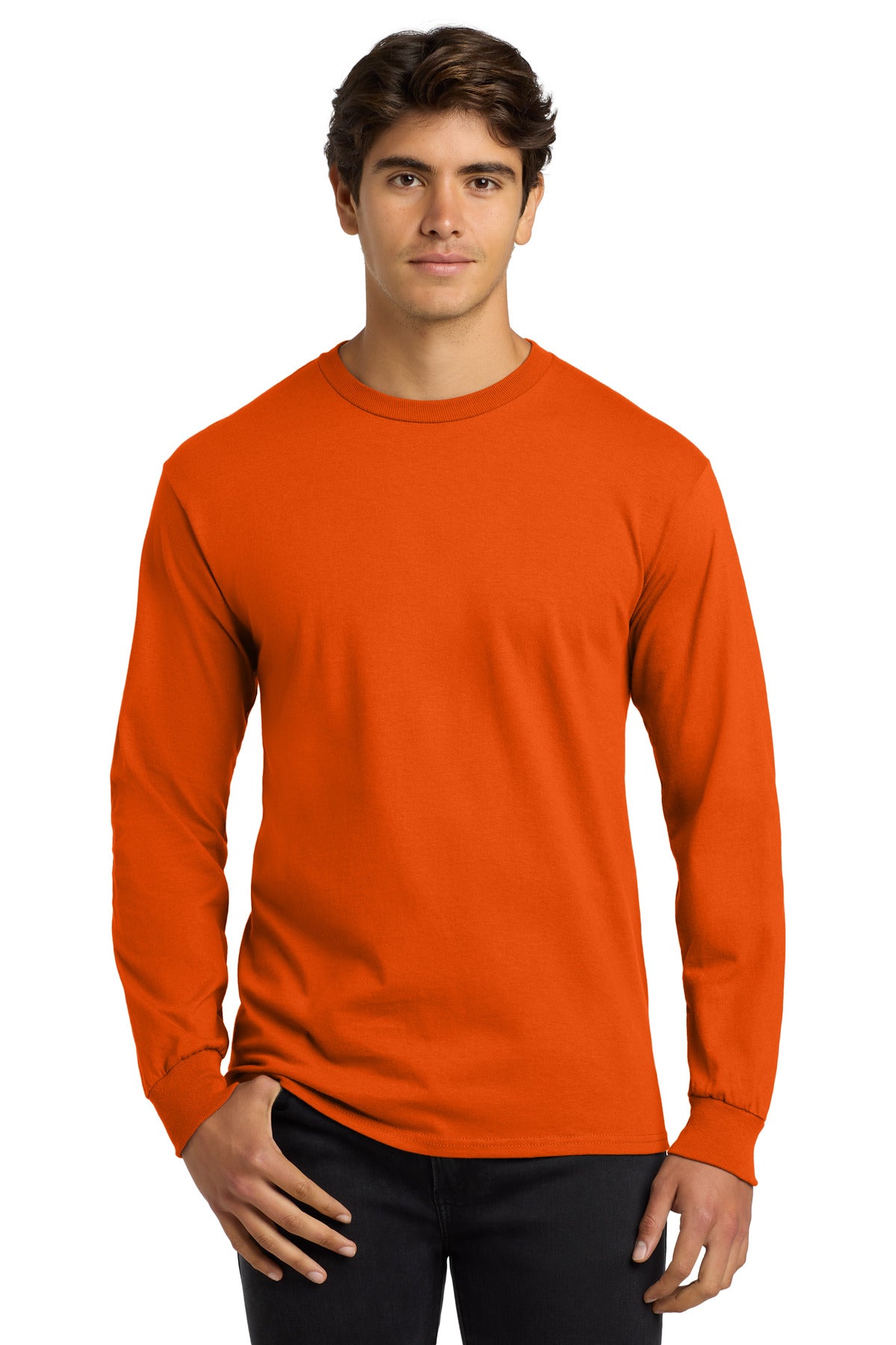Gildan - Ultra Cotton 100% US Cotton Long Sleeve T-Shirt. G2400 - Orange - front