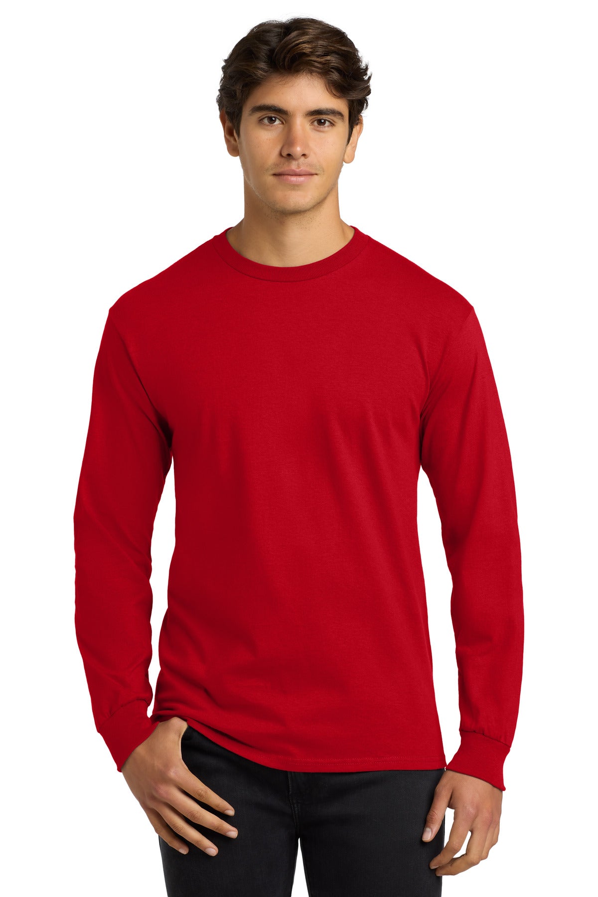 Gildan - Ultra Cotton 100% US Cotton Long Sleeve T-Shirt. G2400 - Red - front