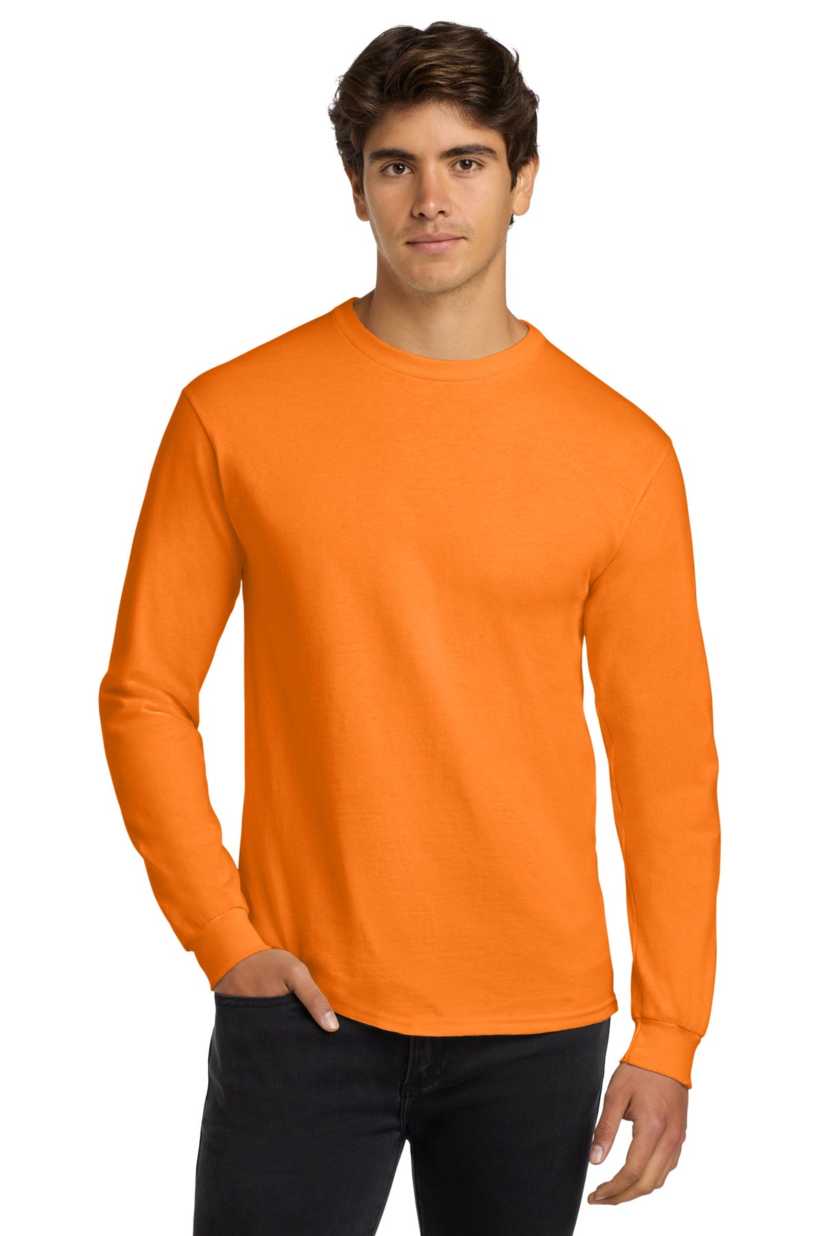 Gildan - Ultra Cotton 100% US Cotton Long Sleeve T-Shirt. G2400 - S. Orange - front
