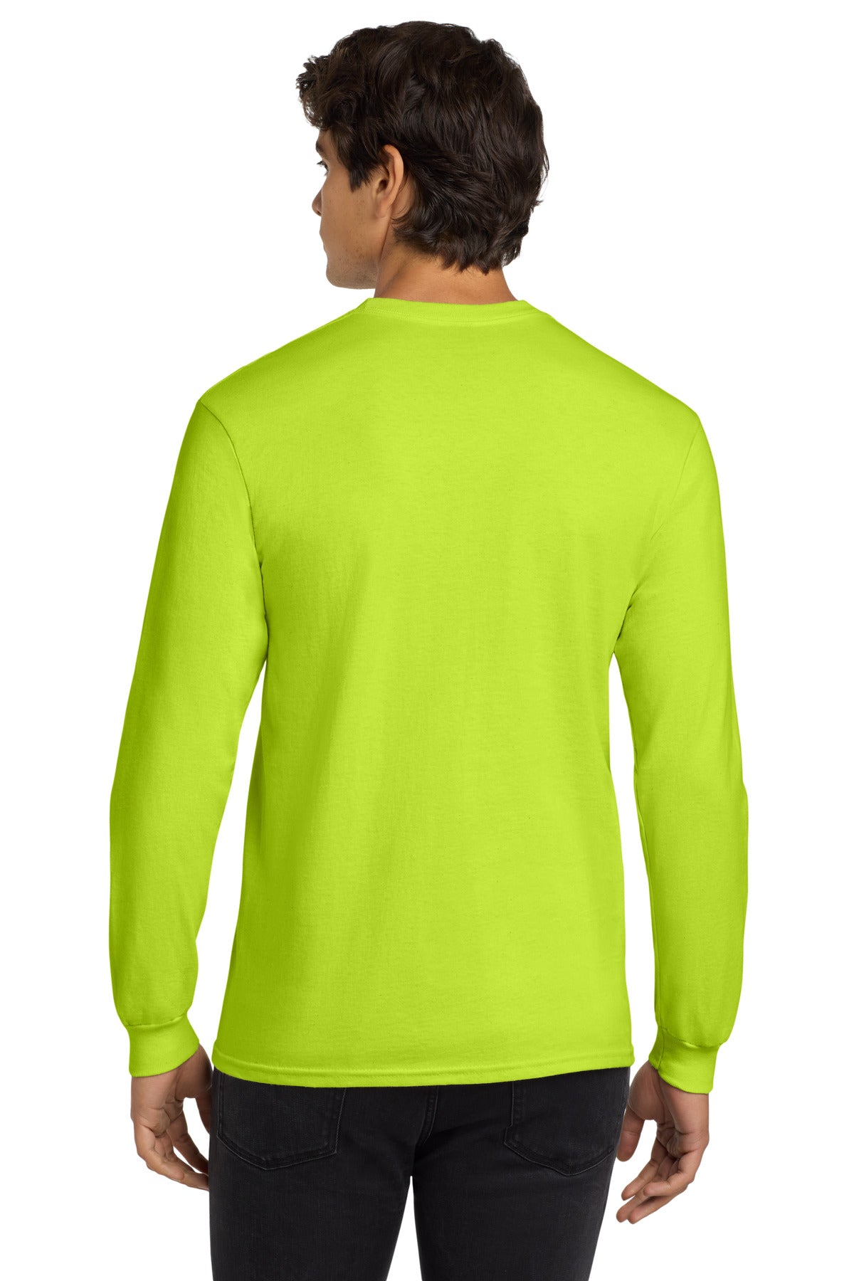 Gildan - Ultra Cotton 100% US Cotton Long Sleeve T-Shirt. G2400 - Safety Green - back