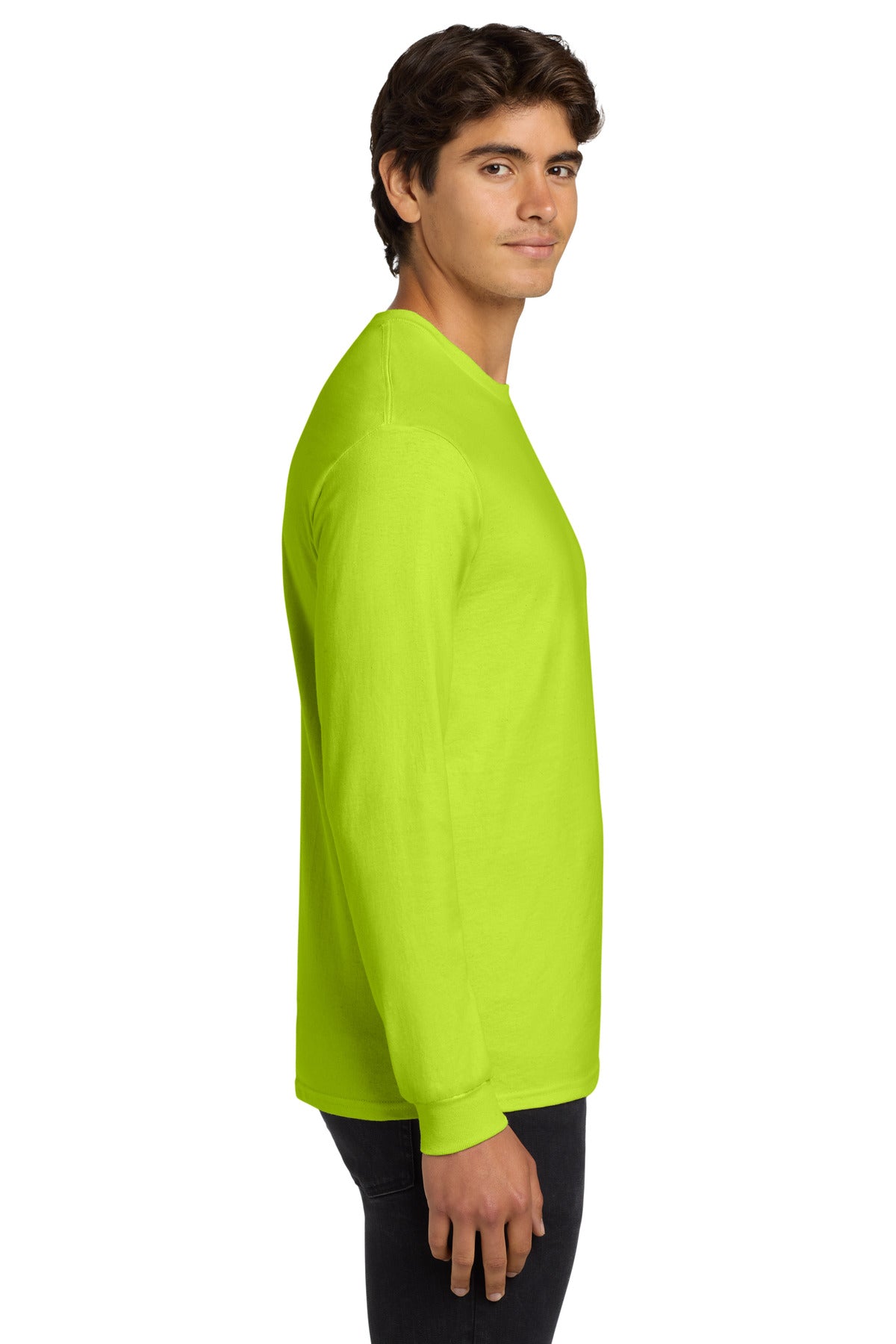 Gildan - Ultra Cotton 100% US Cotton Long Sleeve T-Shirt. G2400 - Safety Green - side