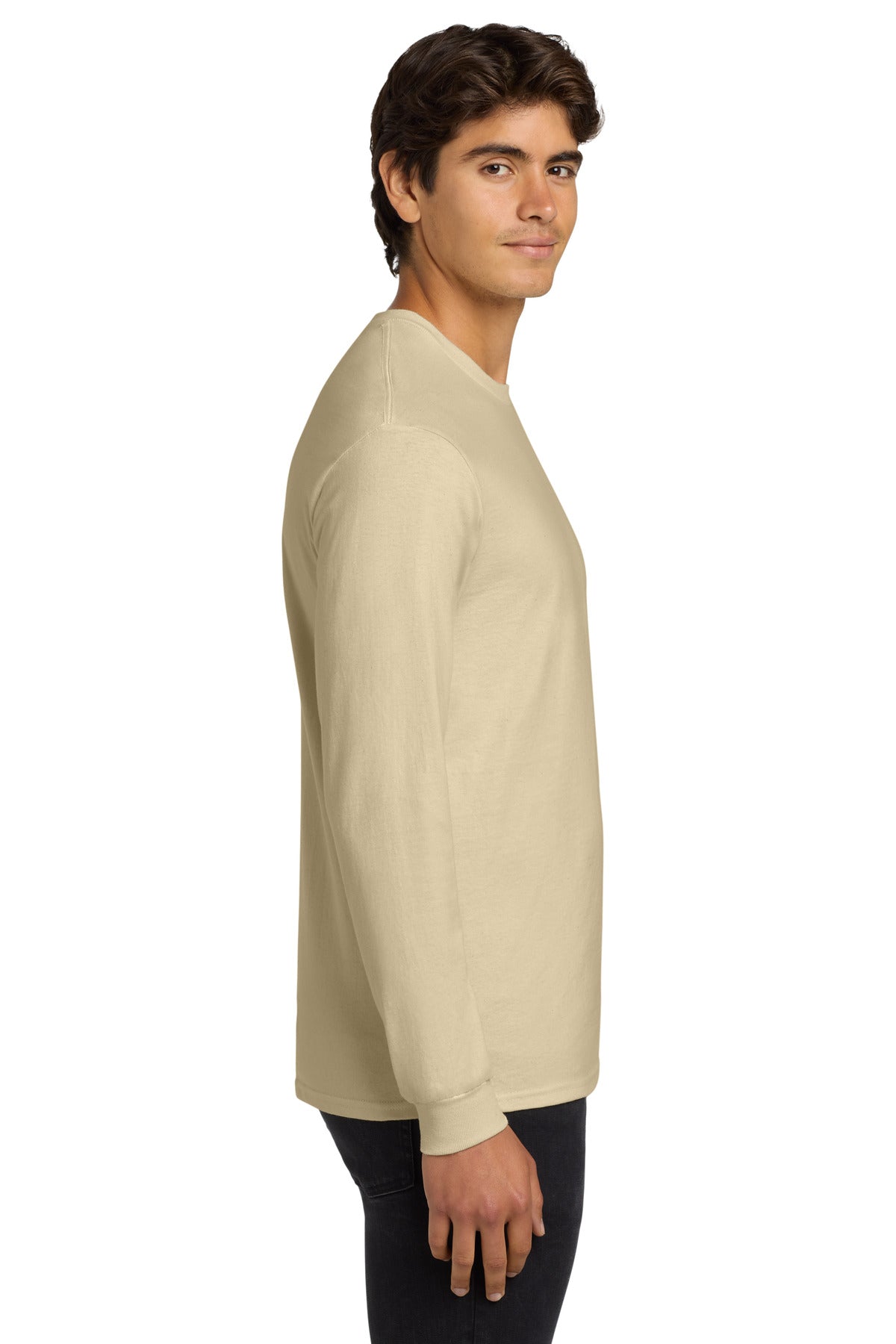 Gildan - Ultra Cotton 100% US Cotton Long Sleeve T-Shirt. G2400 - Sand - side