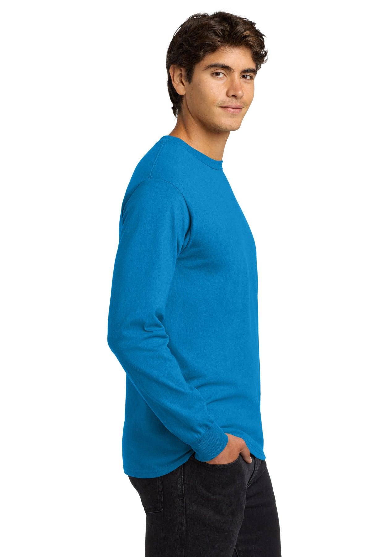 Gildan - Ultra Cotton 100% US Cotton Long Sleeve T-Shirt. G2400 - Sapphire - side