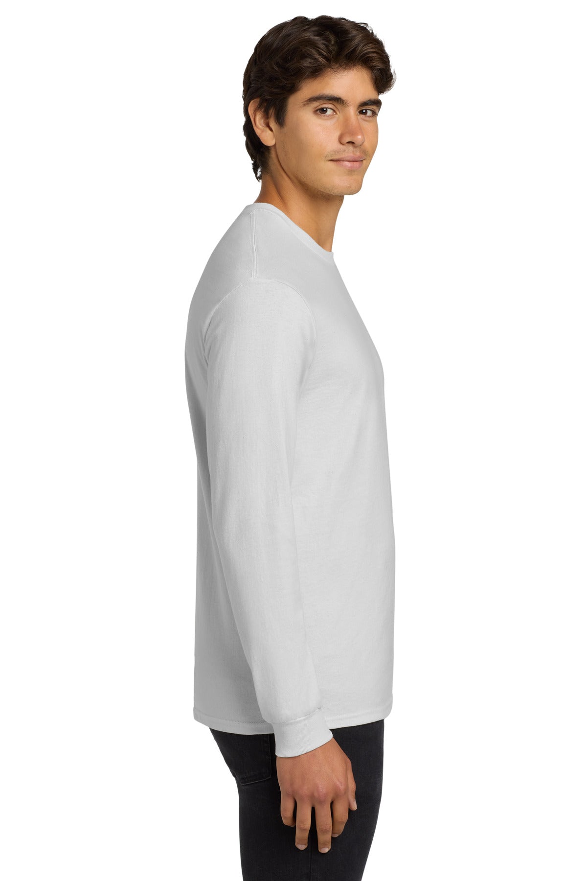 Gildan - Ultra Cotton 100% US Cotton Long Sleeve T-Shirt. G2400 - White - side