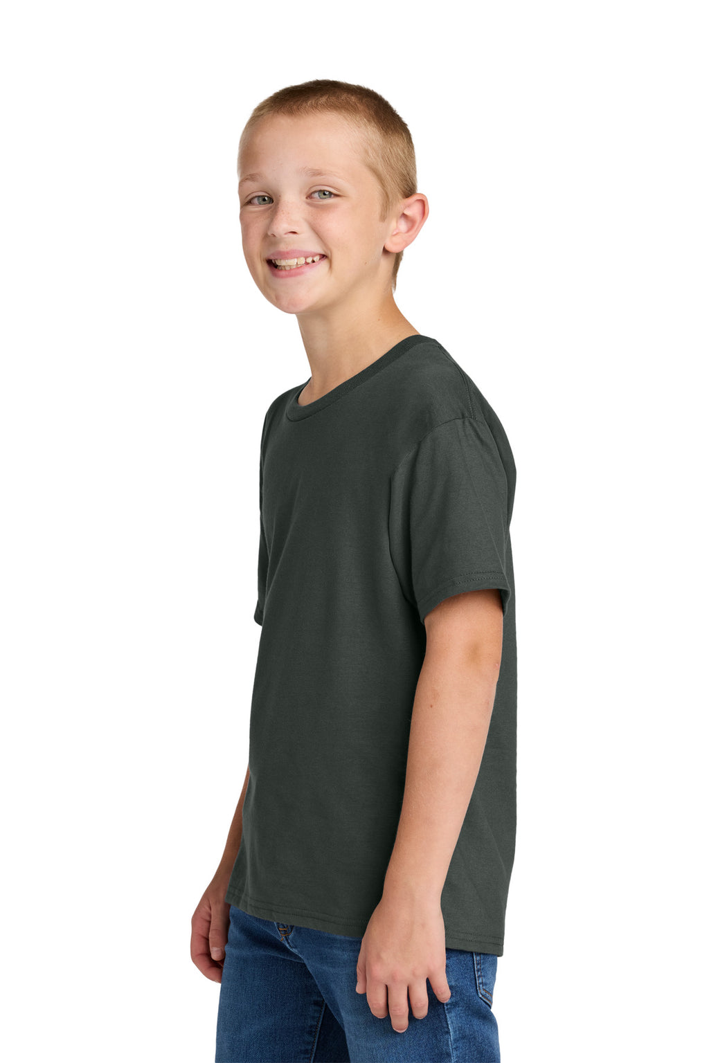 Jerzees Ultimate Youth Ring Spun T-Shirt IC46B - Charcoal Grey - side