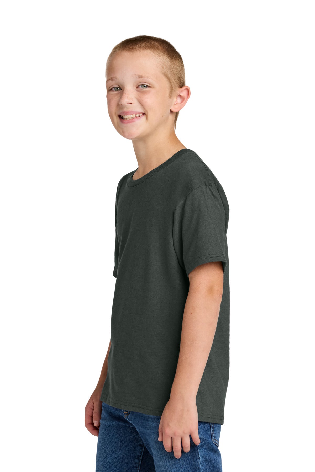 Jerzees Ultimate Youth Ring Spun T-Shirt IC46B - Charcoal Grey - side