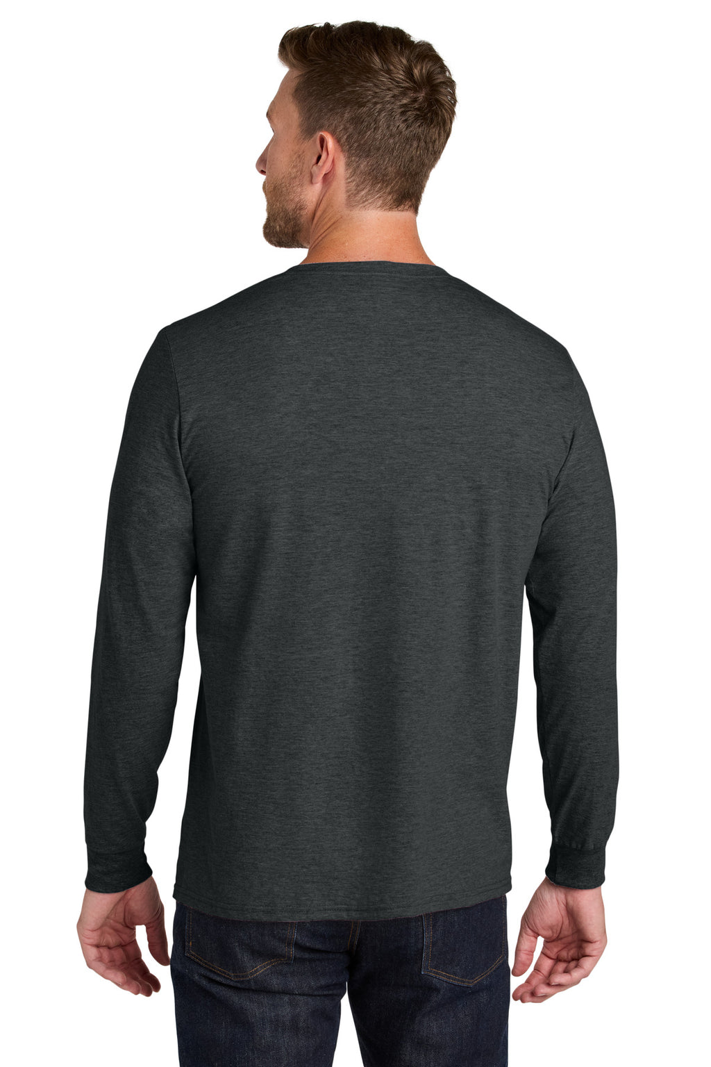 Jerzees Ultimate Unisex Ring Spun Long Sleeve T-Shirt IC46L - Black Ink Heather - back