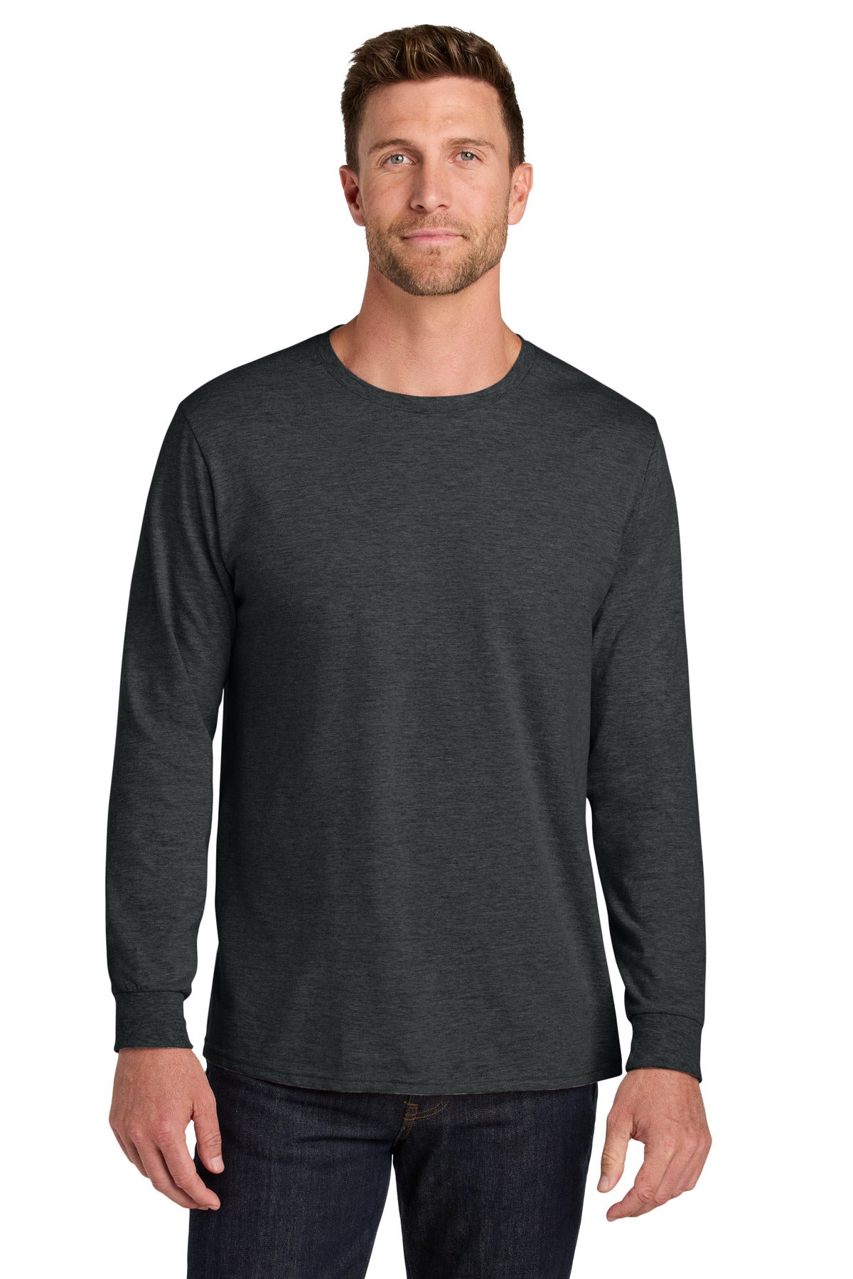 Jerzees Ultimate Unisex Ring Spun Long Sleeve T-Shirt IC46L - Black Ink Heather - front