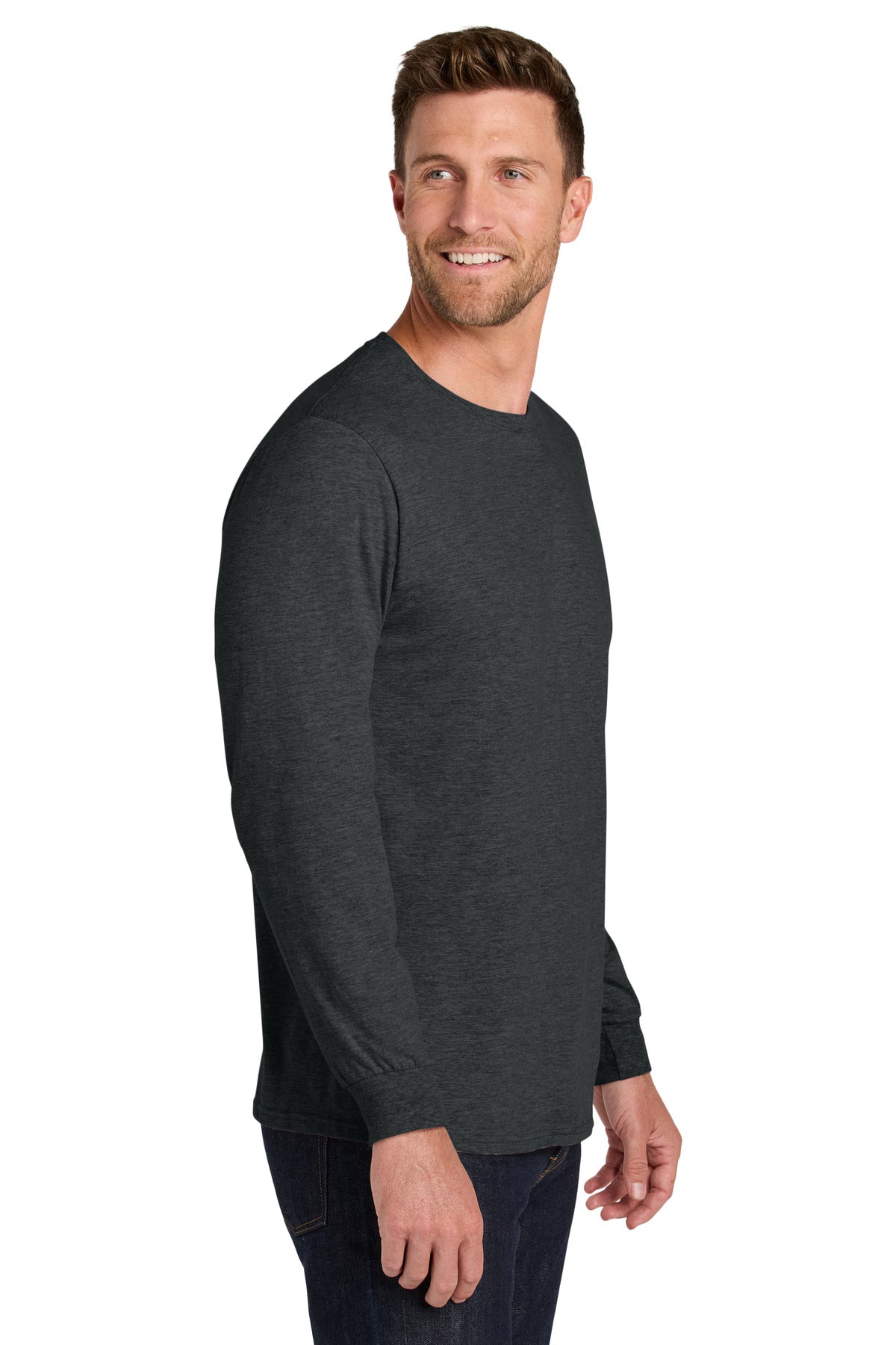 Jerzees Ultimate Unisex Ring Spun Long Sleeve T-Shirt IC46L - Black Ink Heather - side