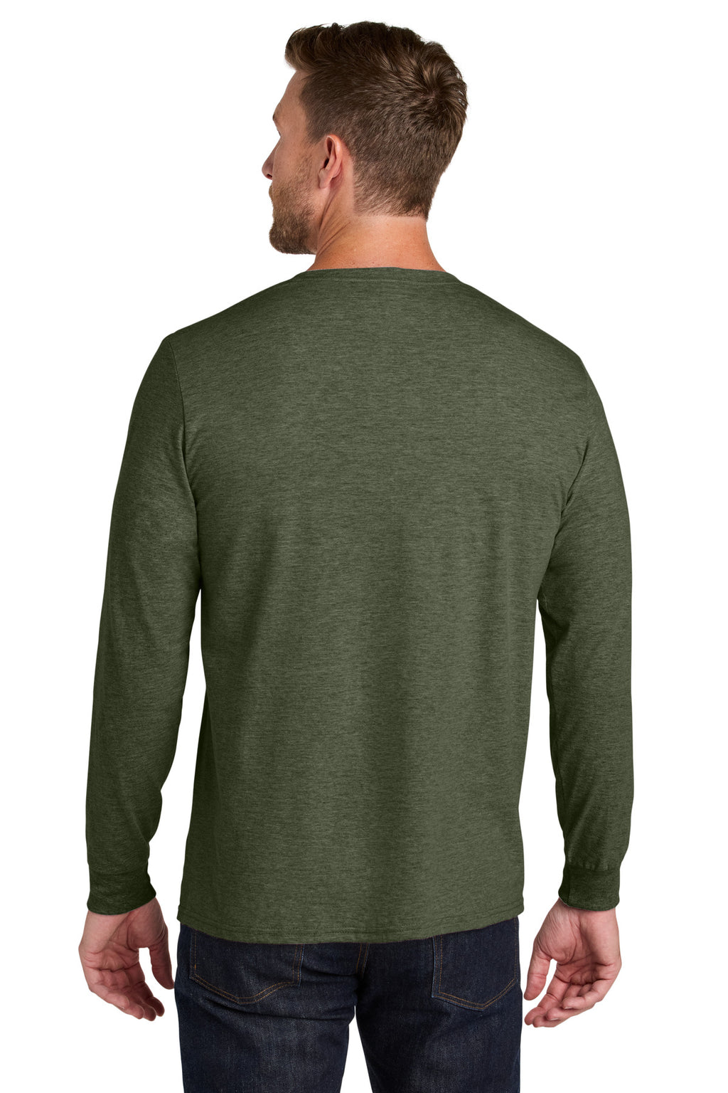 Jerzees Ultimate Unisex Ring Spun Long Sleeve T-Shirt IC46L - Military Green Heather - back