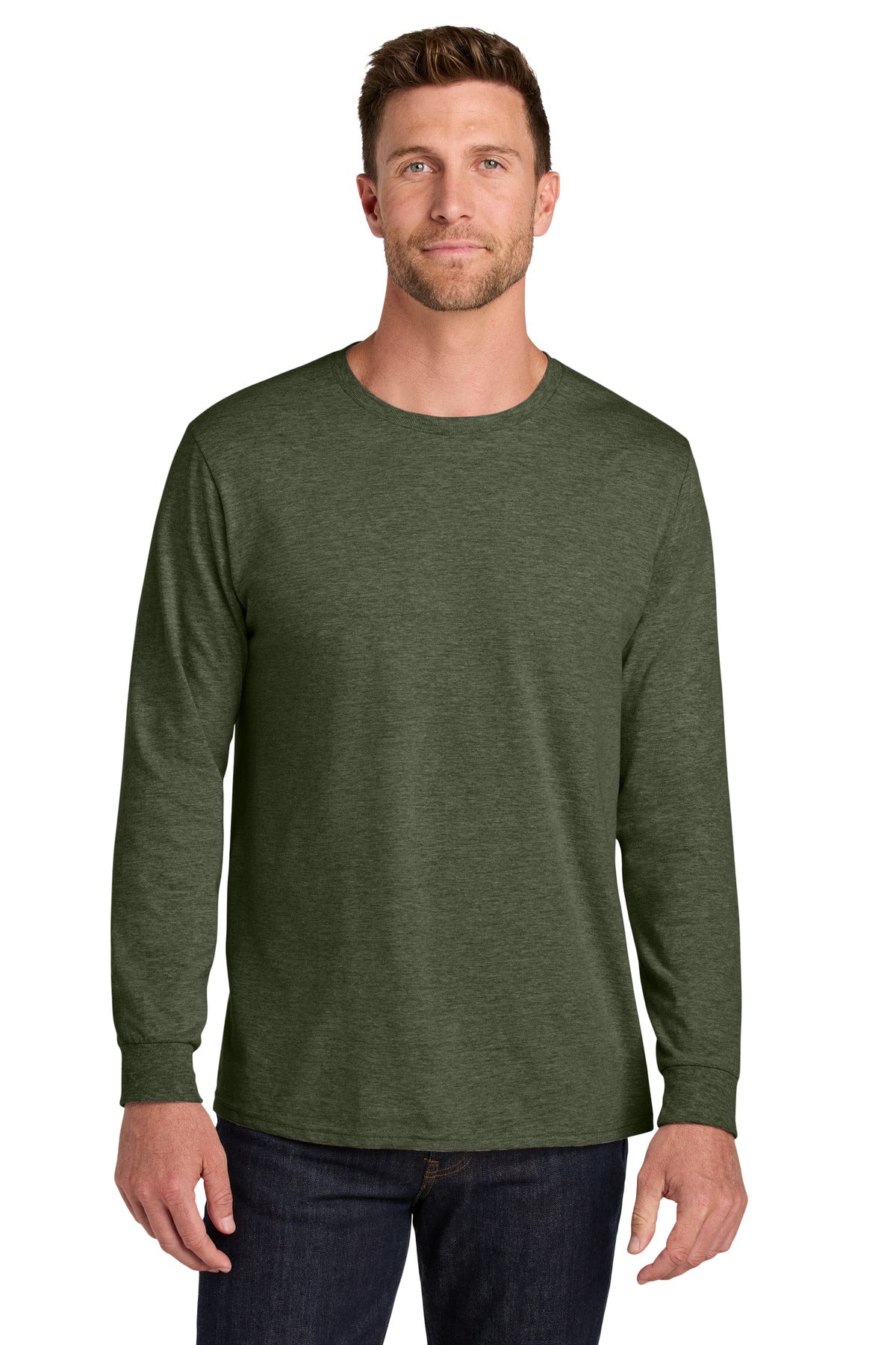 Jerzees Ultimate Unisex Ring Spun Long Sleeve T-Shirt IC46L - Military Green Heather - front