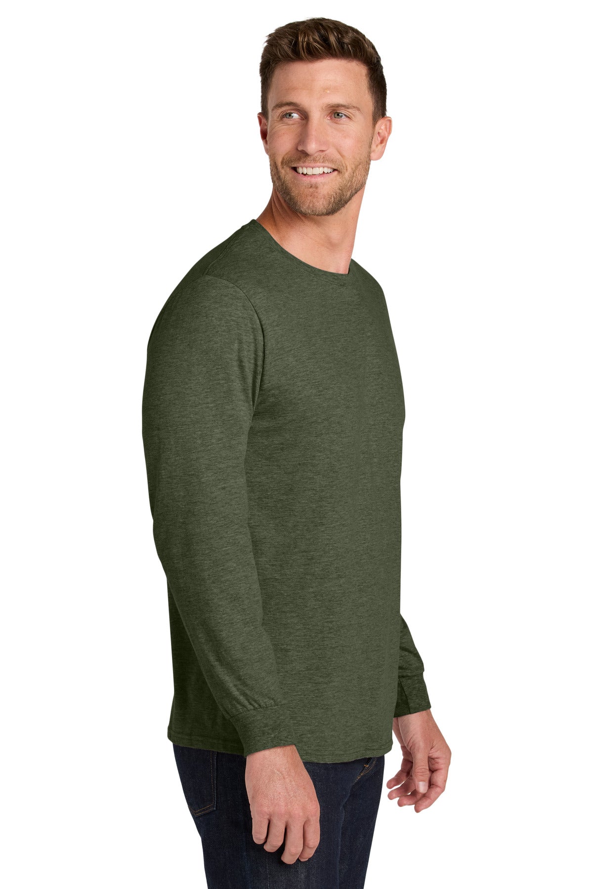 Jerzees Ultimate Unisex Ring Spun Long Sleeve T-Shirt IC46L - Military Green Heather - side