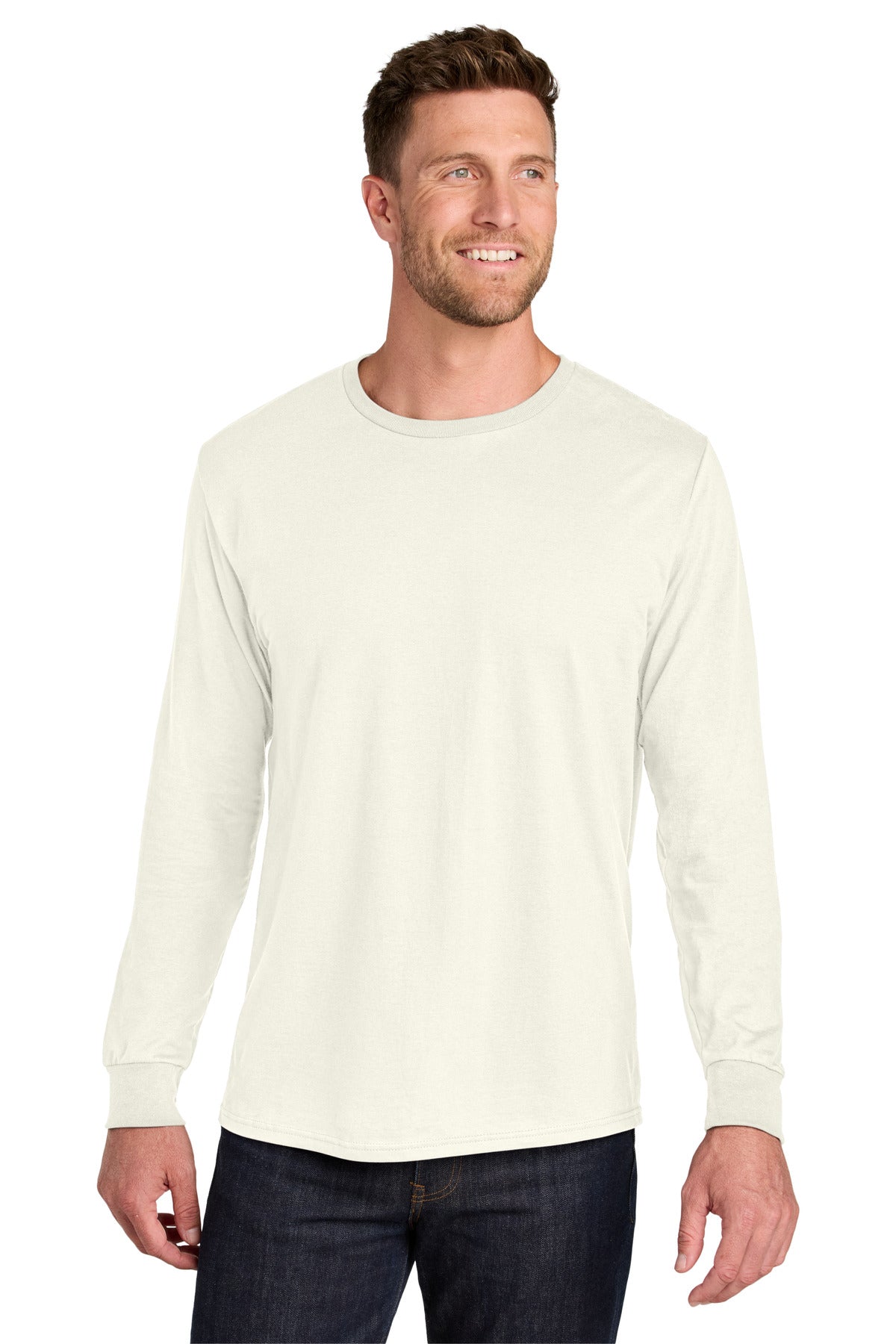 Jerzees Ultimate Unisex Ring Spun Long Sleeve T-Shirt IC46L - Sweet Cream Heather - front
