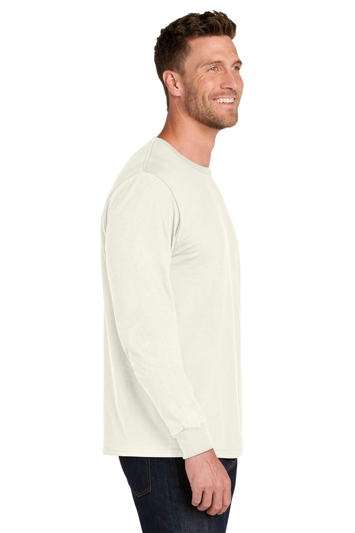 Jerzees Ultimate Unisex Ring Spun Long Sleeve T-Shirt IC46L - Sweet Cream Heather - side