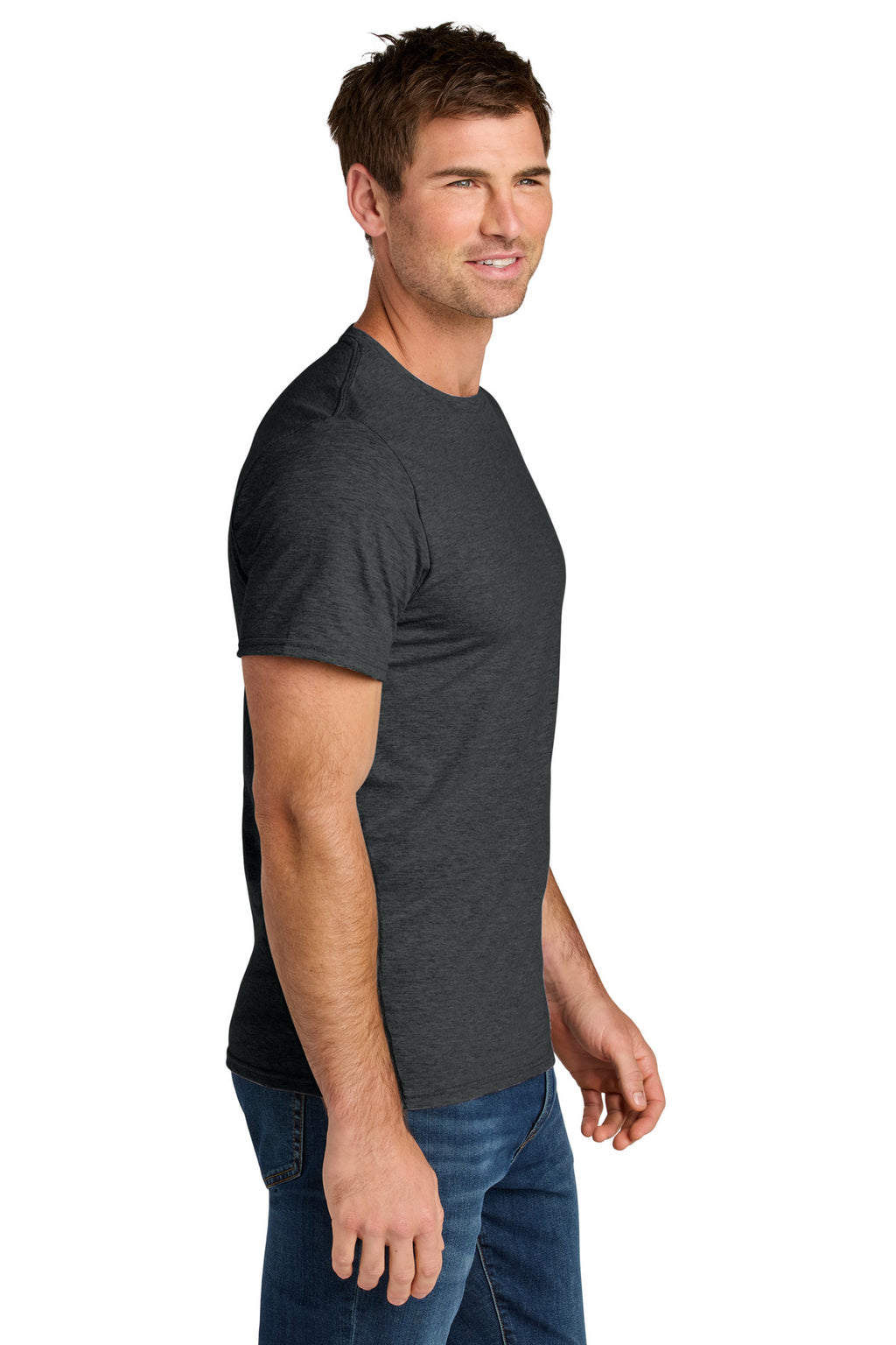 Jerzees Ultimate Unisex Ring Spun T-Shirt IC46M - Black Ink Heather - side