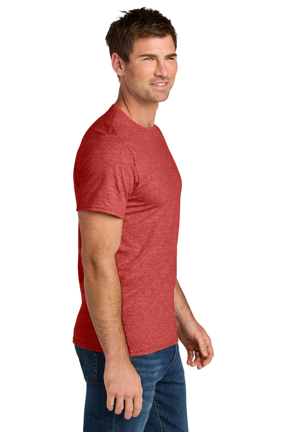 Jerzees Ultimate Unisex Ring Spun T-Shirt IC46M - Fiery Red Heather - side