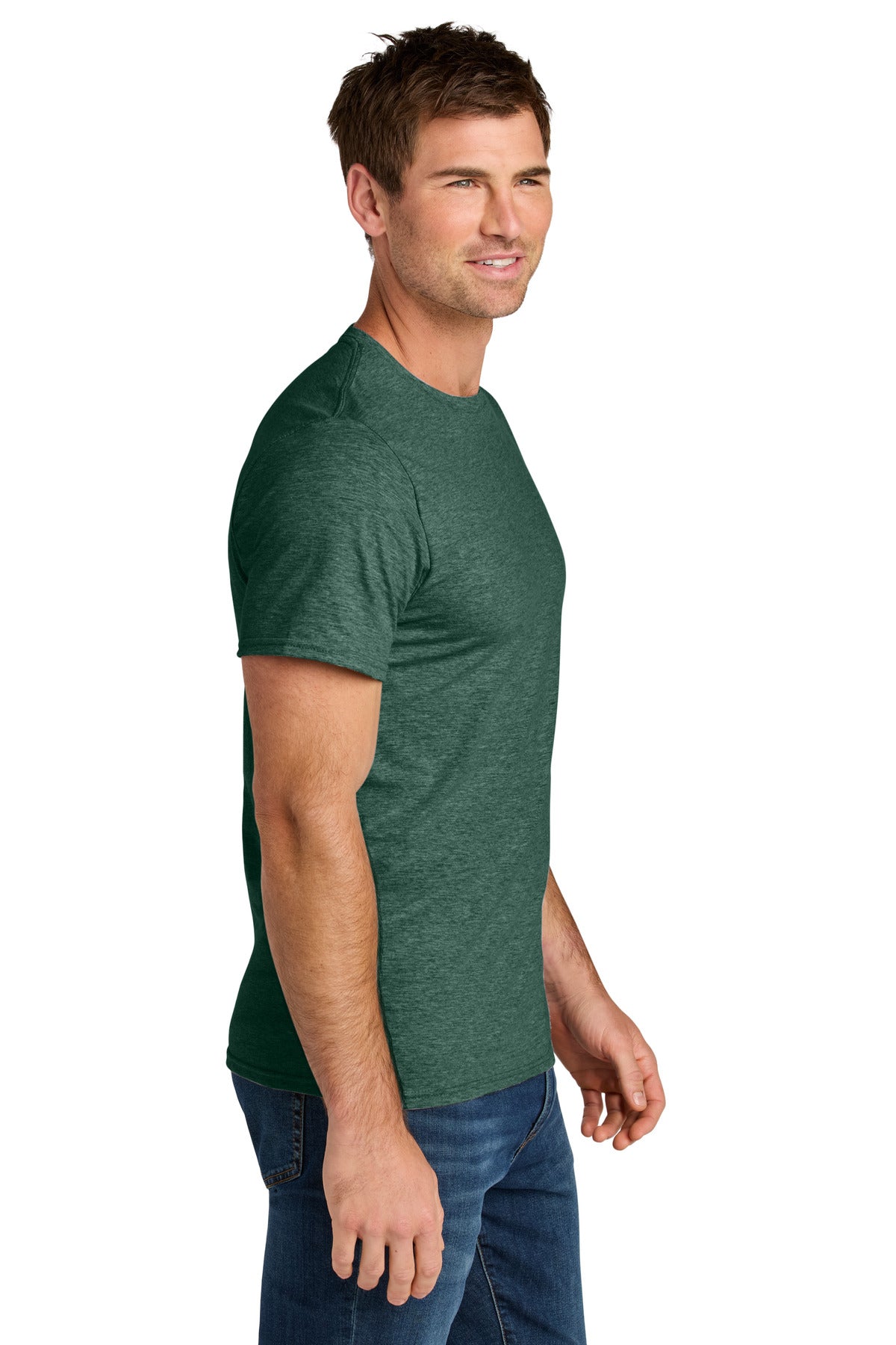 Jerzees Ultimate Unisex Ring Spun T-Shirt IC46M - Forest Green Heather - side